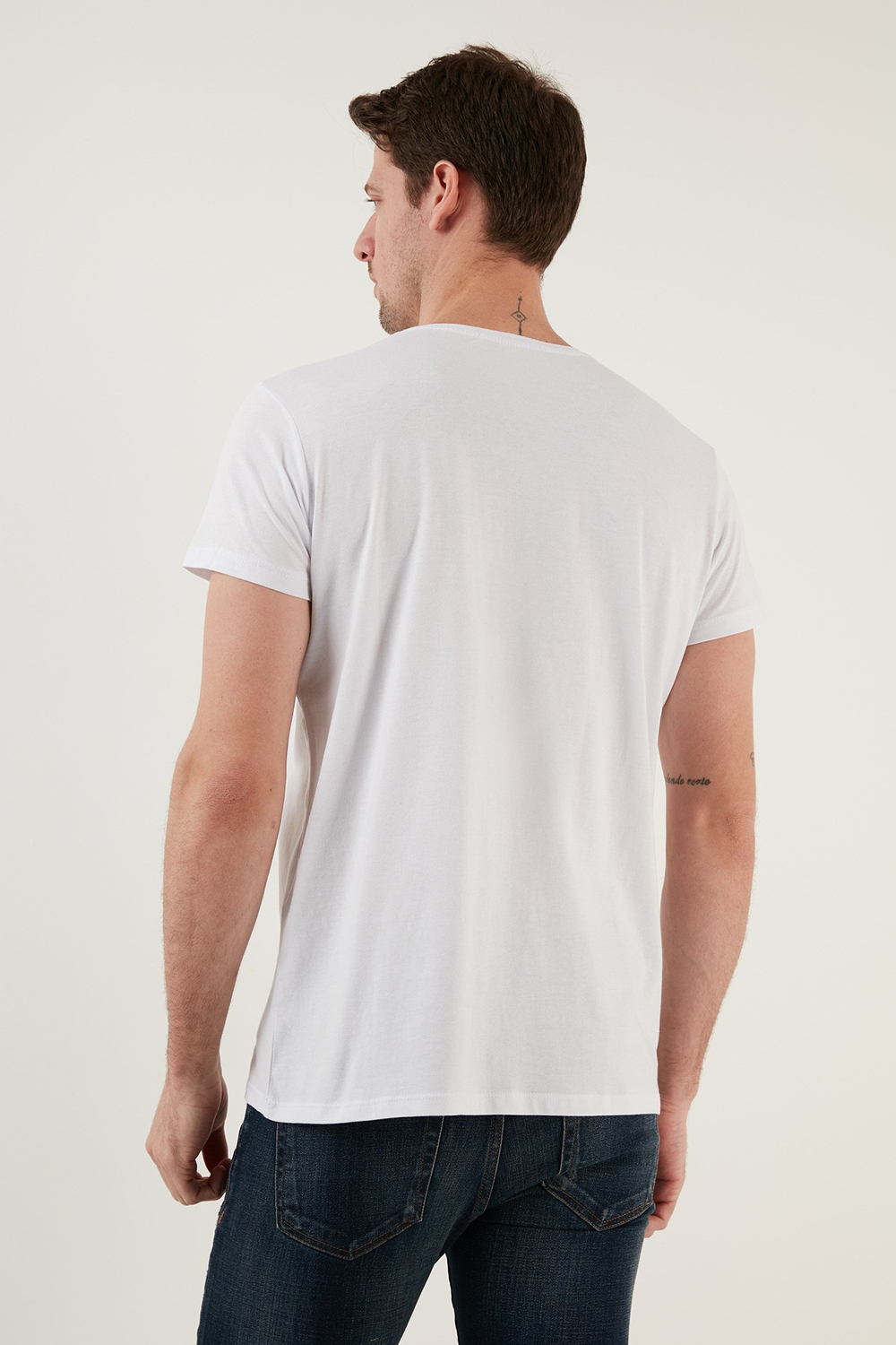 Pamuklu Slim Fit Bisiklet Yaka Erkek T Shirt 541IFIT BEYAZ