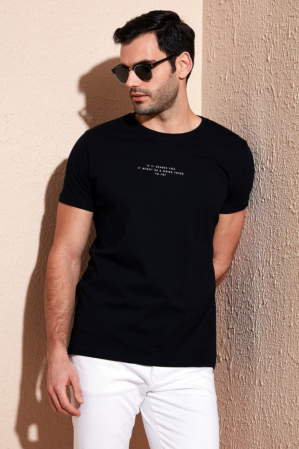 Pamuklu Slim Fit Bisiklet Yaka Erkek T Shirt 541IFIT SİYAH