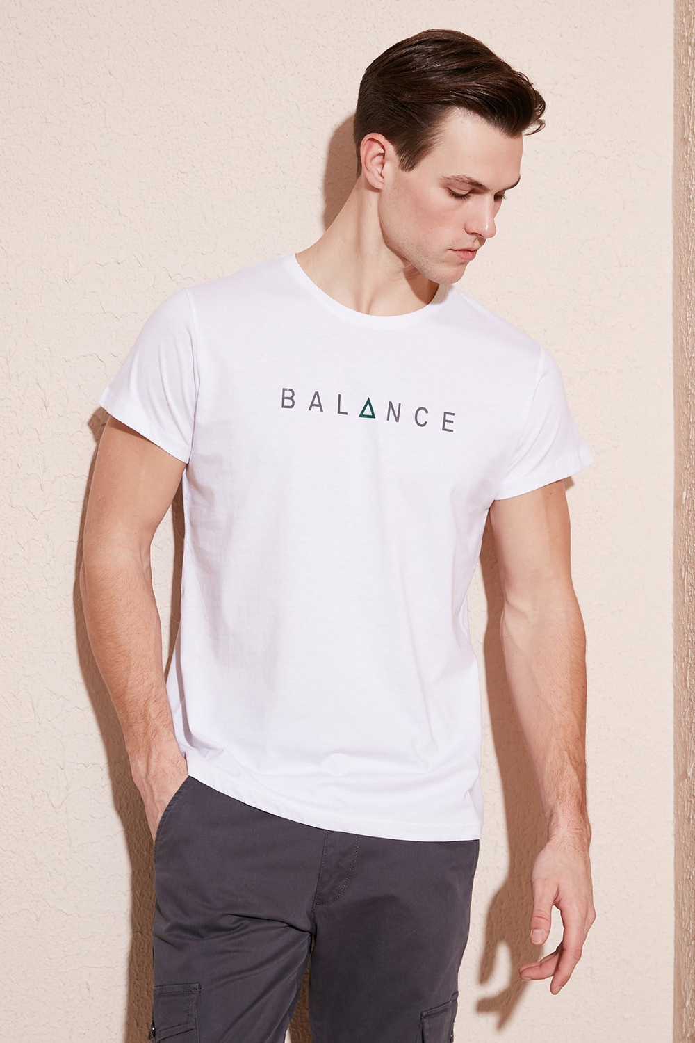 Pamuklu Slim Fit Bisiklet Yaka Erkek T Shirt 541BALANCE BEYAZ