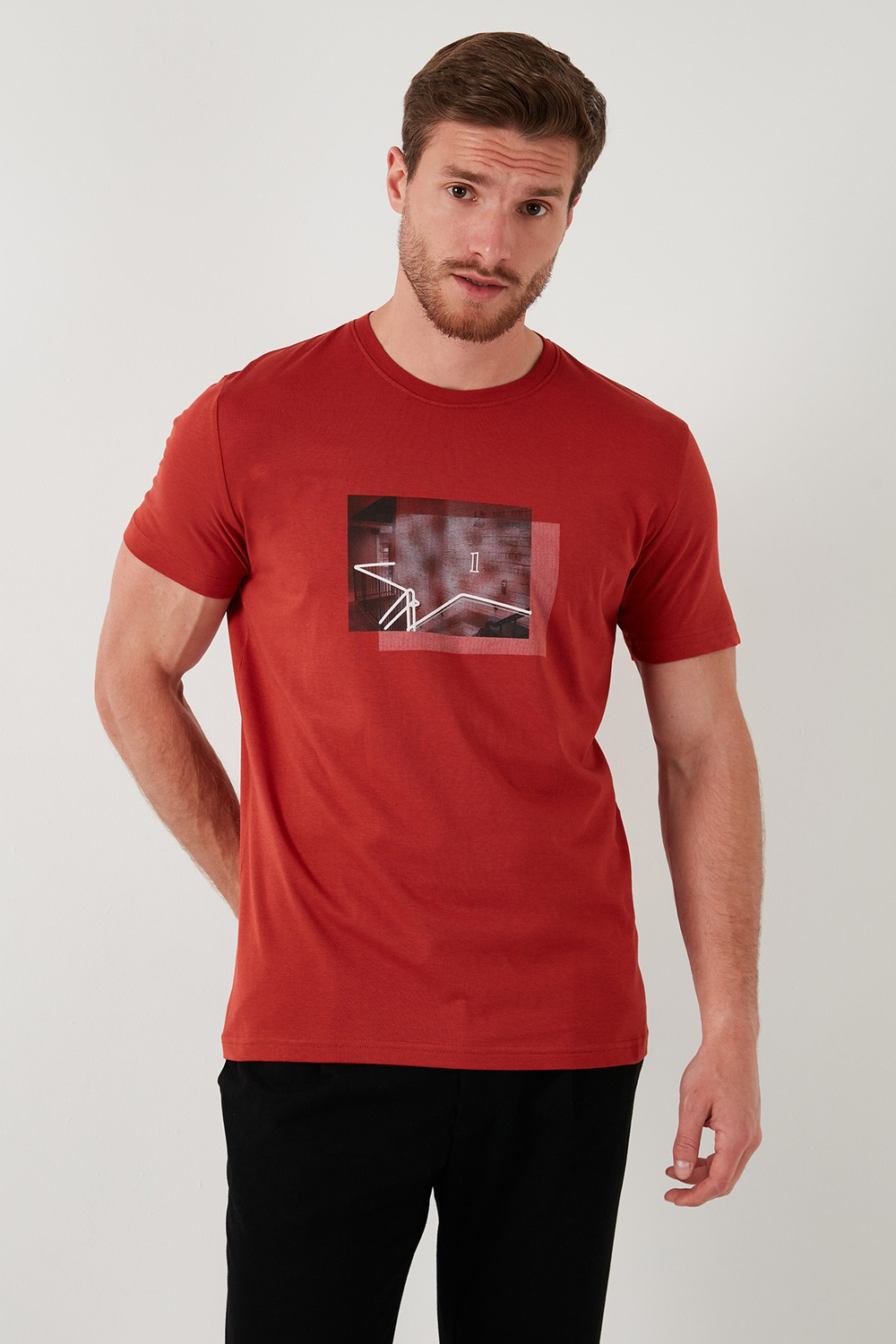 Pamuklu Slim Fit Bisiklet Yaka Erkek T Shirt 646R8120 Tarçın