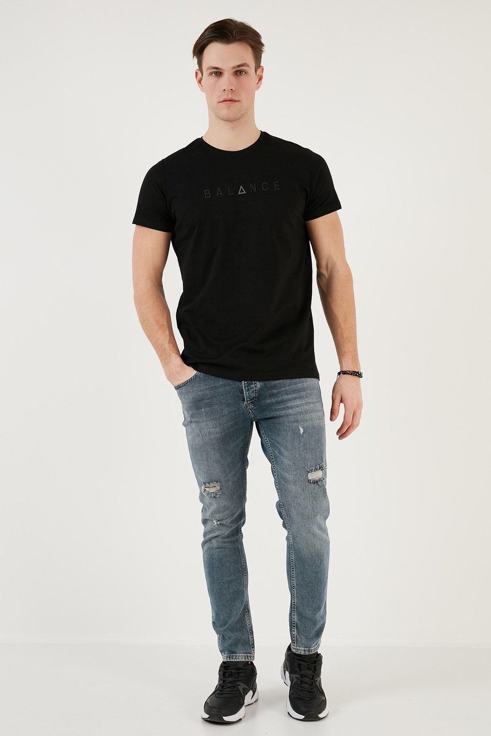 Pamuklu Slim Fit Bisiklet Yaka Erkek T Shirt 541BALANCE SİYAH