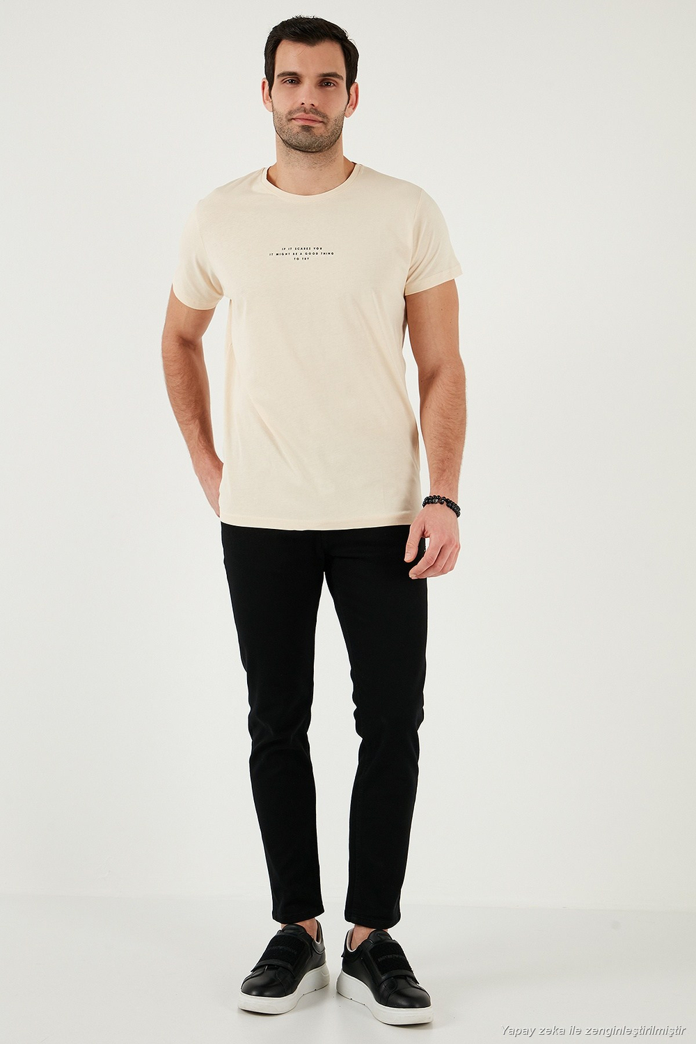 Pamuklu Slim Fit Bisiklet Yaka Erkek T Shirt 541IFIT BEJ
