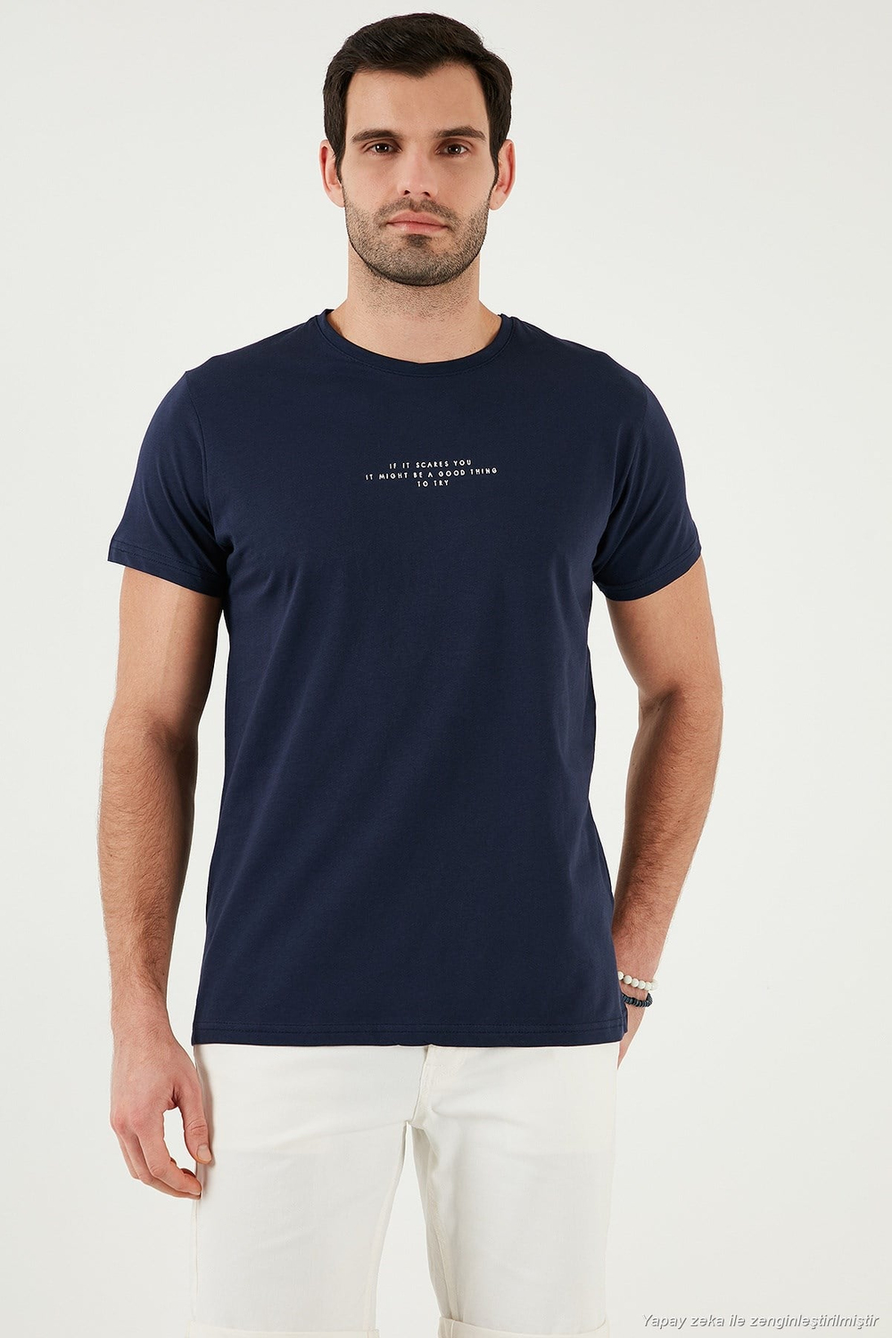 Pamuklu Slim Fit Bisiklet Yaka Erkek T Shirt 541IFIT LACİVERT