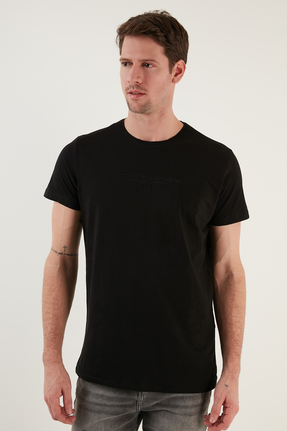Pamuklu Slim Fit Bisiklet Yaka Erkek T Shirt 541TACTICAL SİYAH