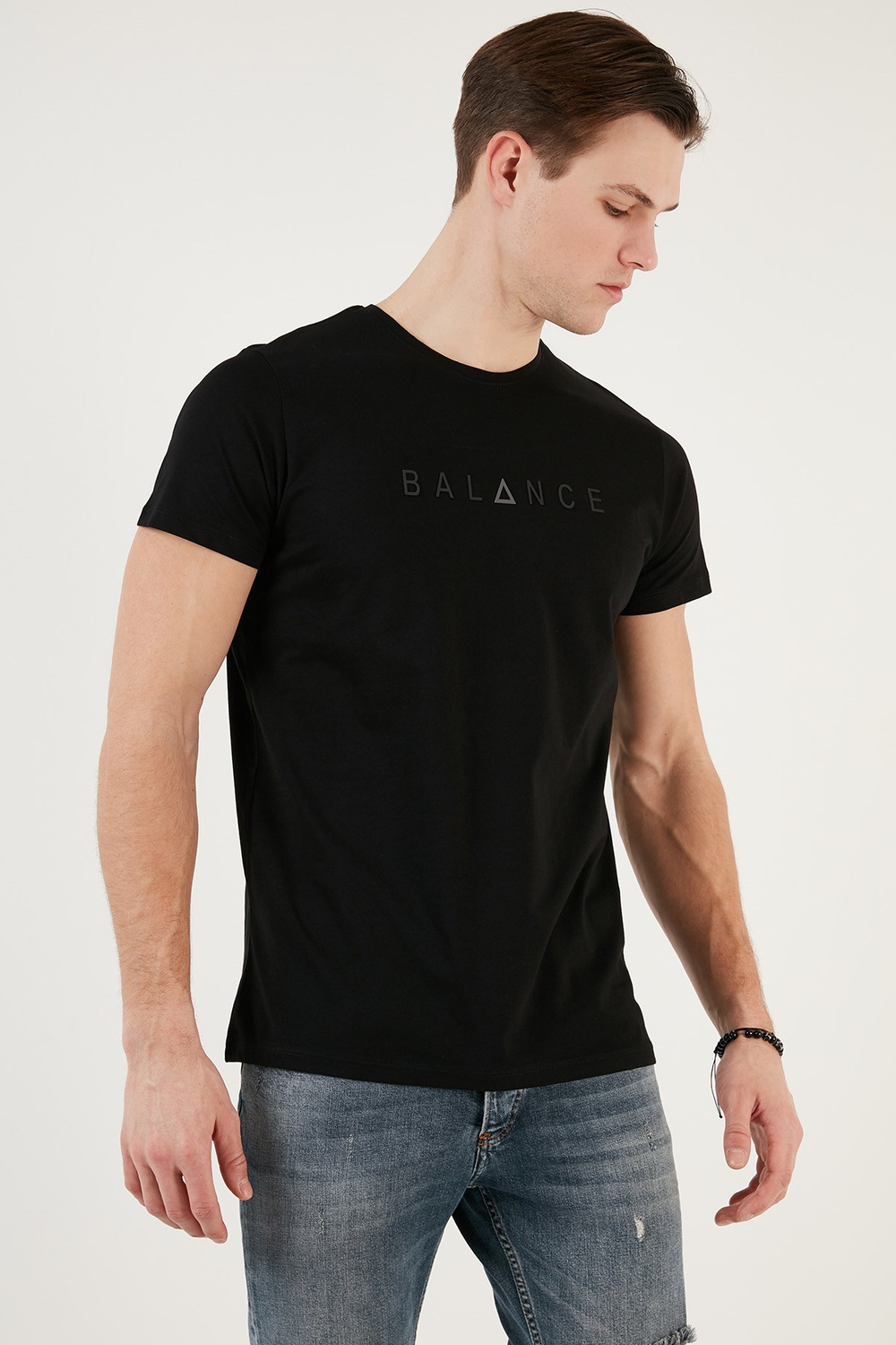 Pamuklu Slim Fit Bisiklet Yaka Erkek T Shirt 541BALANCE SİYAH