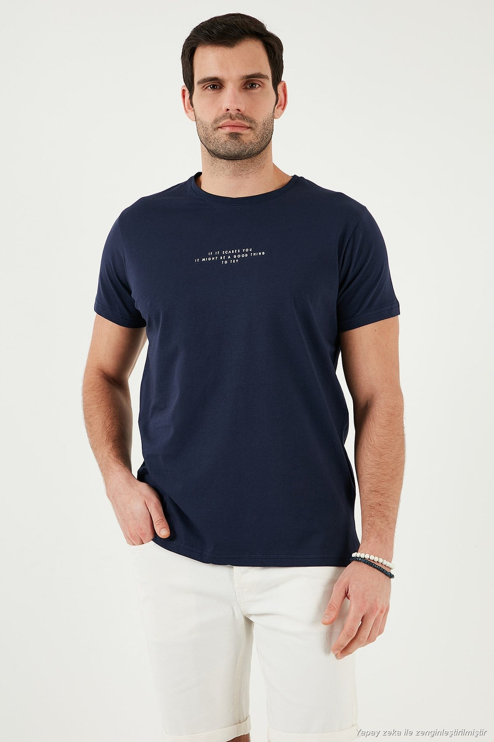 Pamuklu Slim Fit Bisiklet Yaka Erkek T Shirt 541IFIT LACİVERT