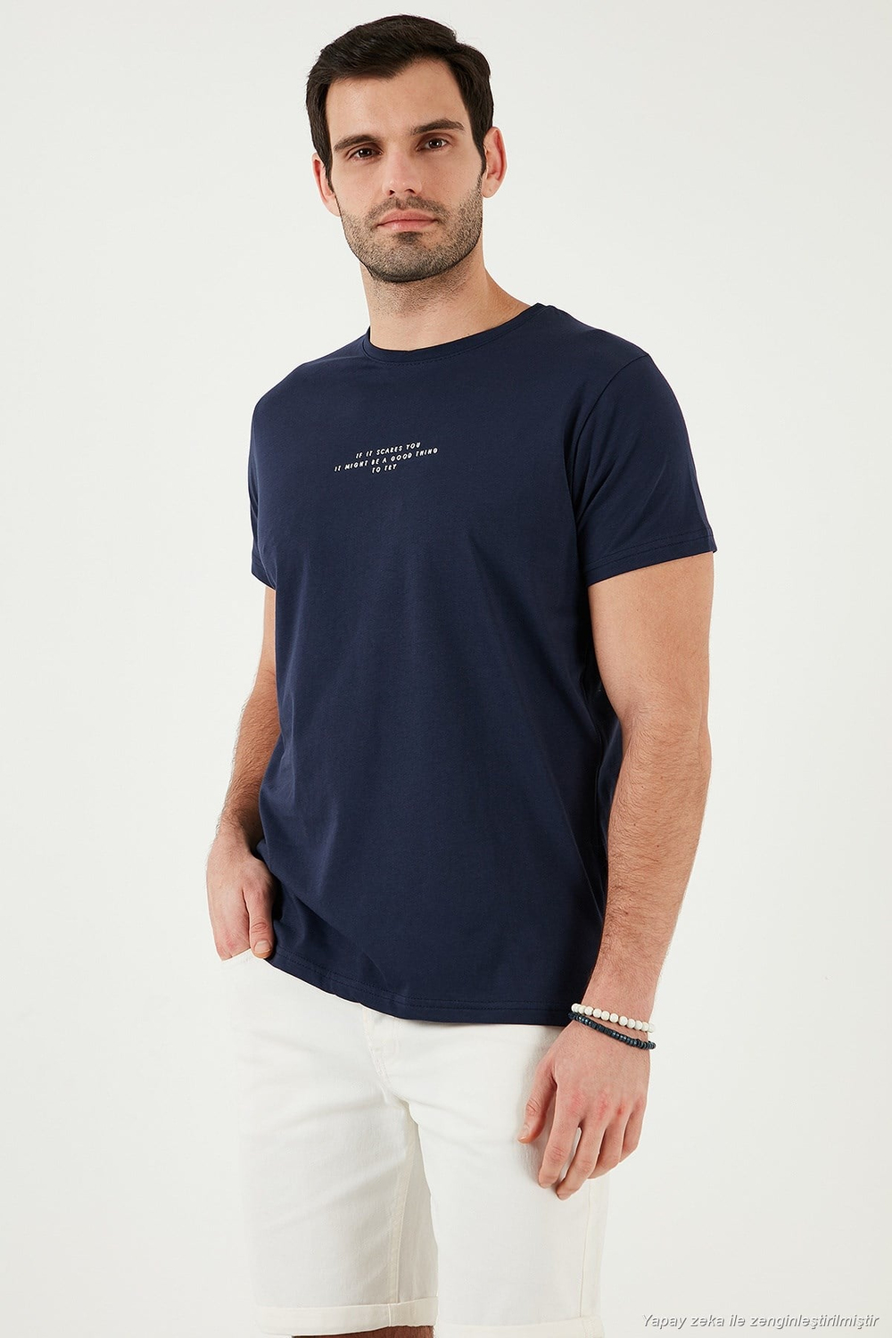 Pamuklu Slim Fit Bisiklet Yaka Erkek T Shirt 541IFIT LACİVERT