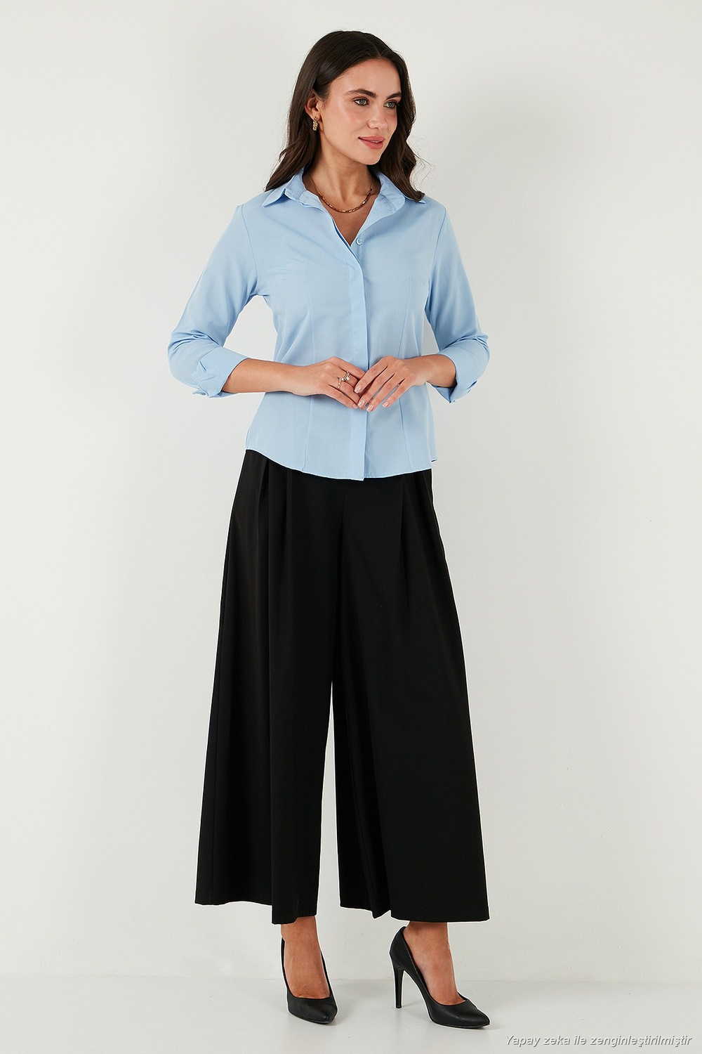 Pamuklu Slim Fit Klasik Yaka Kadın Gömlek 6777423 BEBE MAVİ