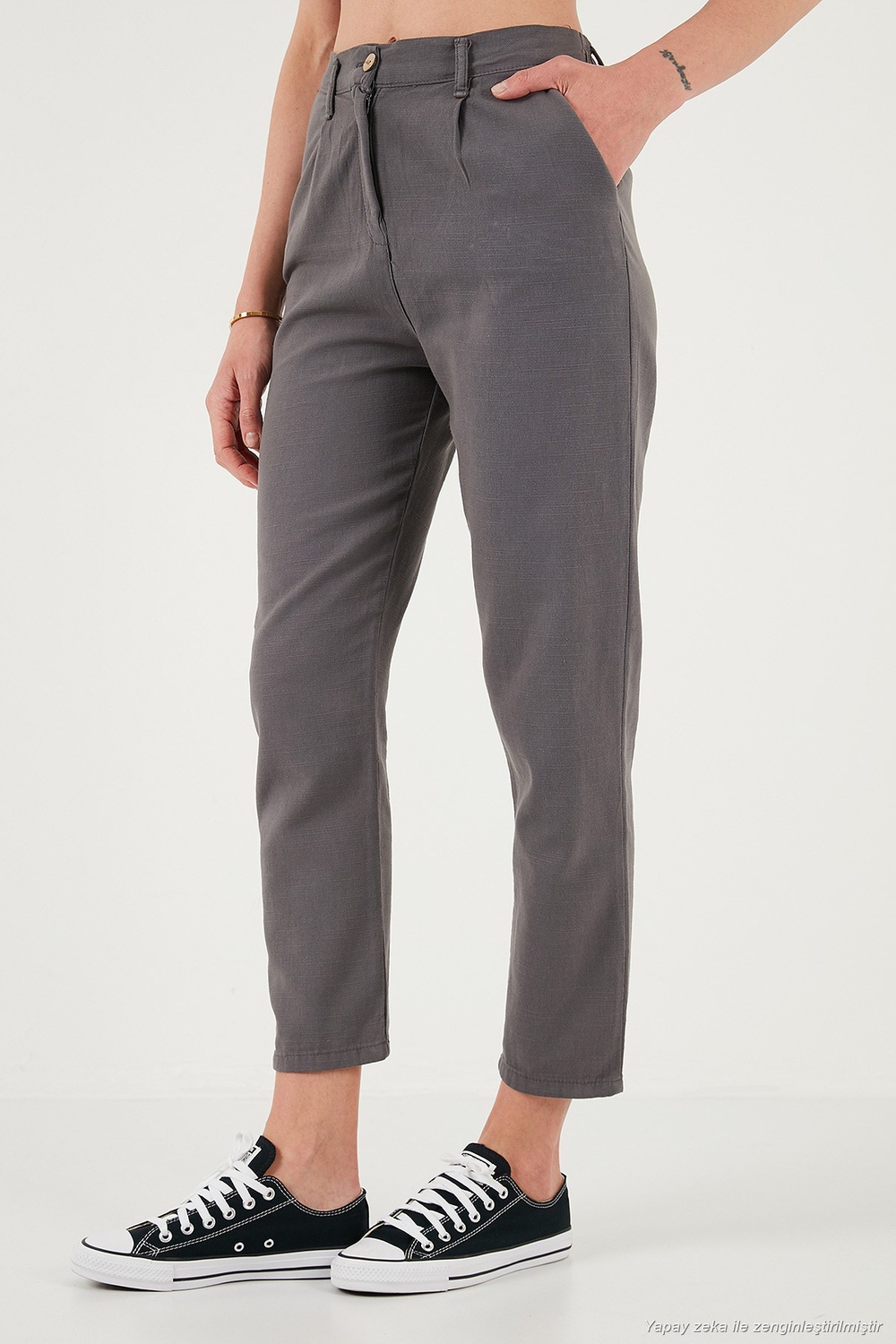Pamuklu Slim Fit Normal Bel Düz Paça Kadın Pantolon 668Y5121 ANTRASİT
