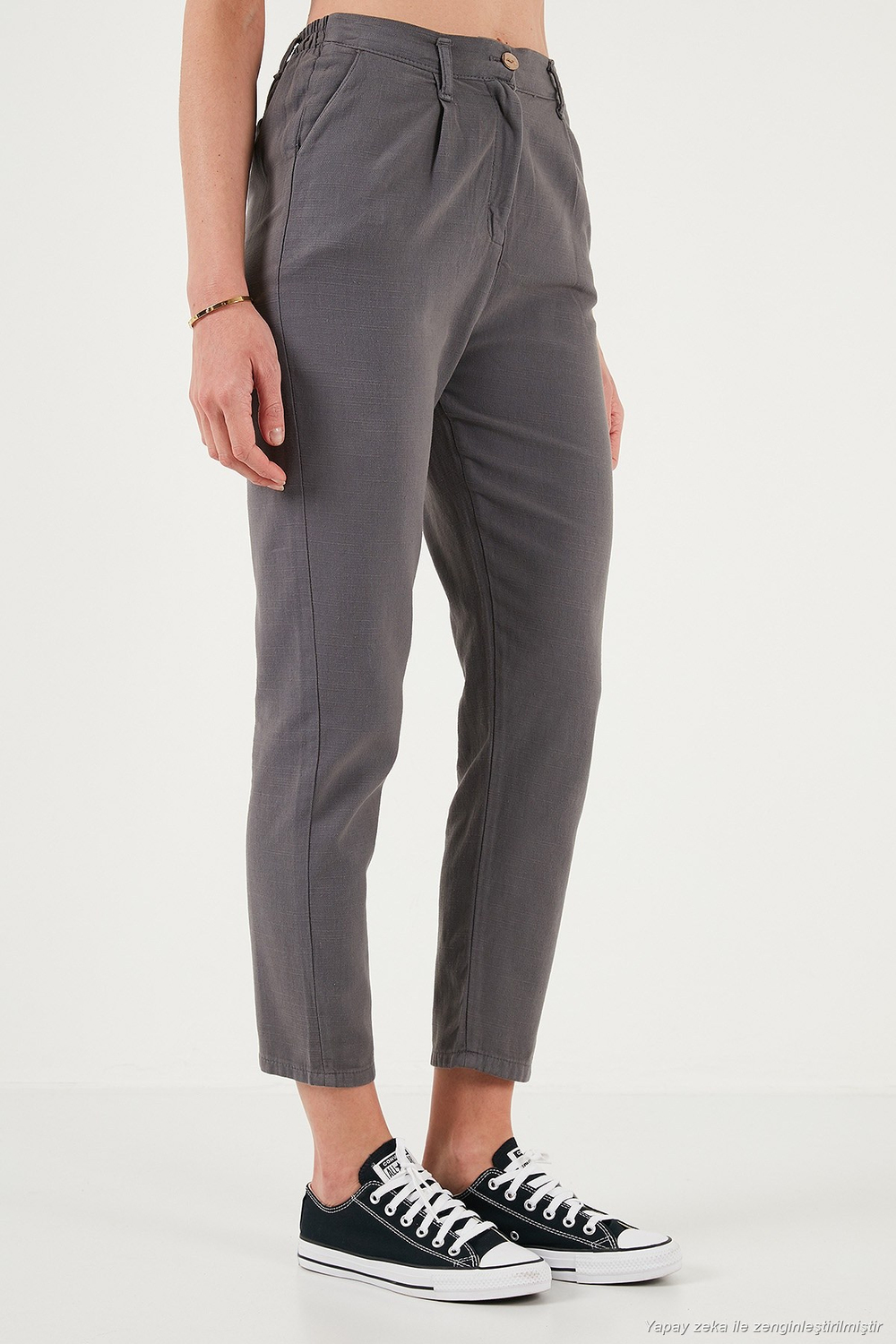 Pamuklu Slim Fit Normal Bel Düz Paça Kadın Pantolon 668Y5121 ANTRASİT