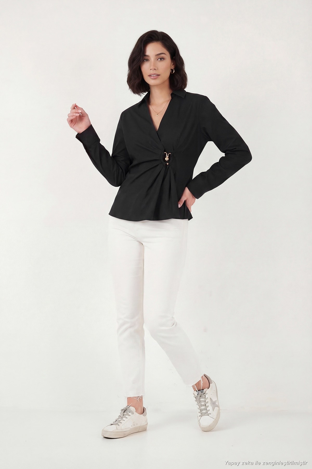Pamuklu Slim Fit Toka Detaylı Uzun Kollu Kadın Gömlek 6778317 SİYAH