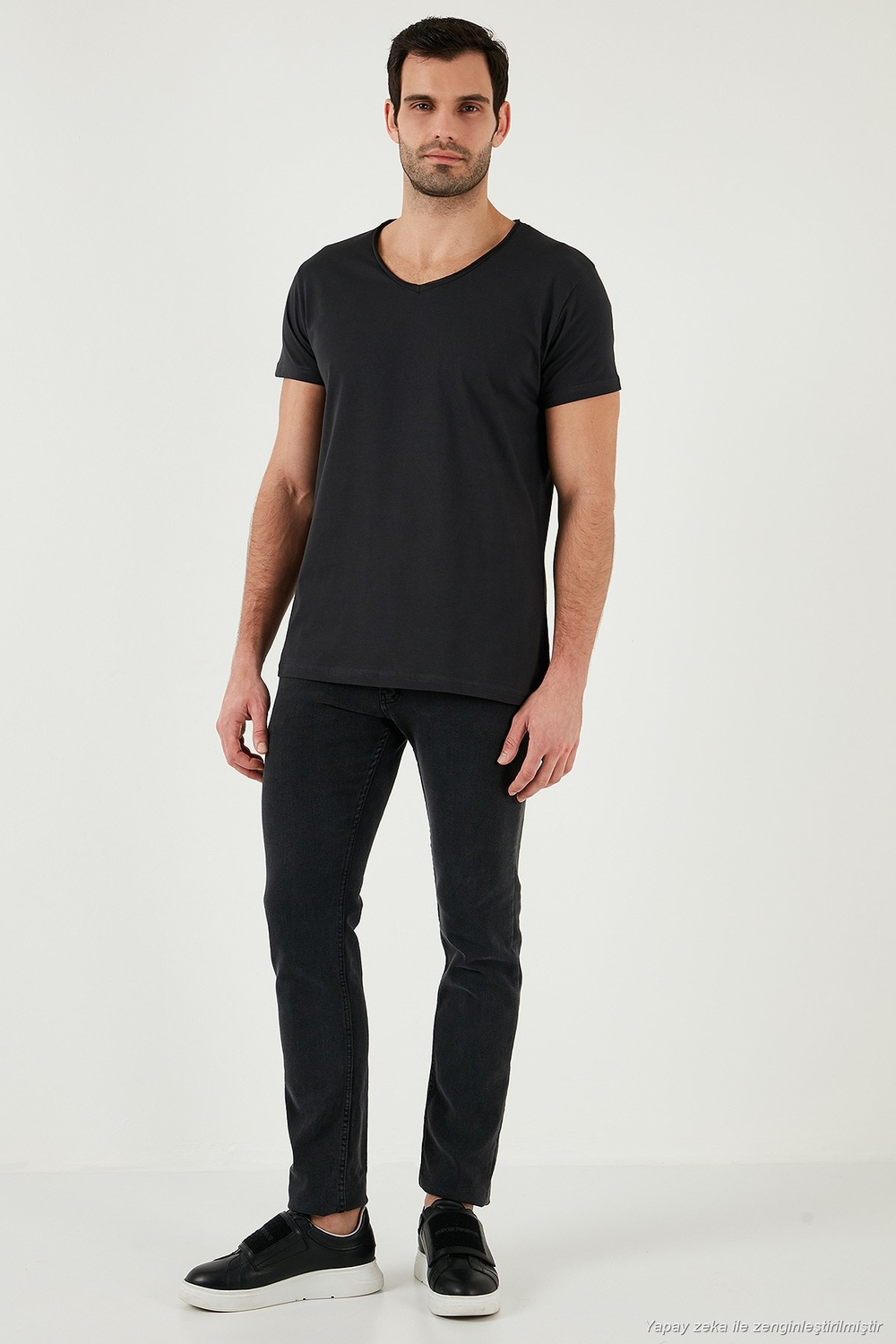 Pamuklu Slim Fit V Yaka Basic Erkek T Shirt 5412001 FÜME