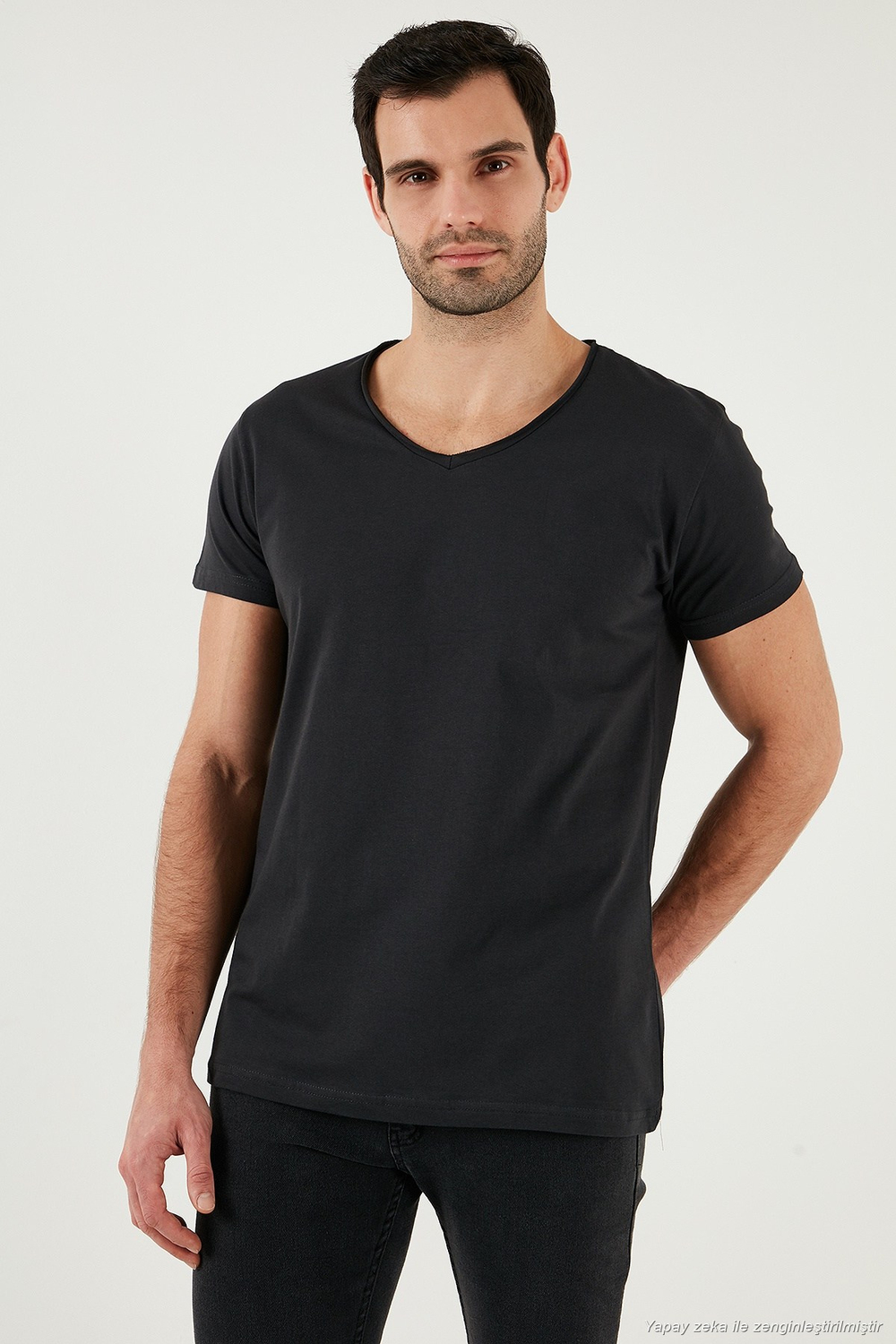 Pamuklu Slim Fit V Yaka Basic Erkek T Shirt 5412001 FÜME