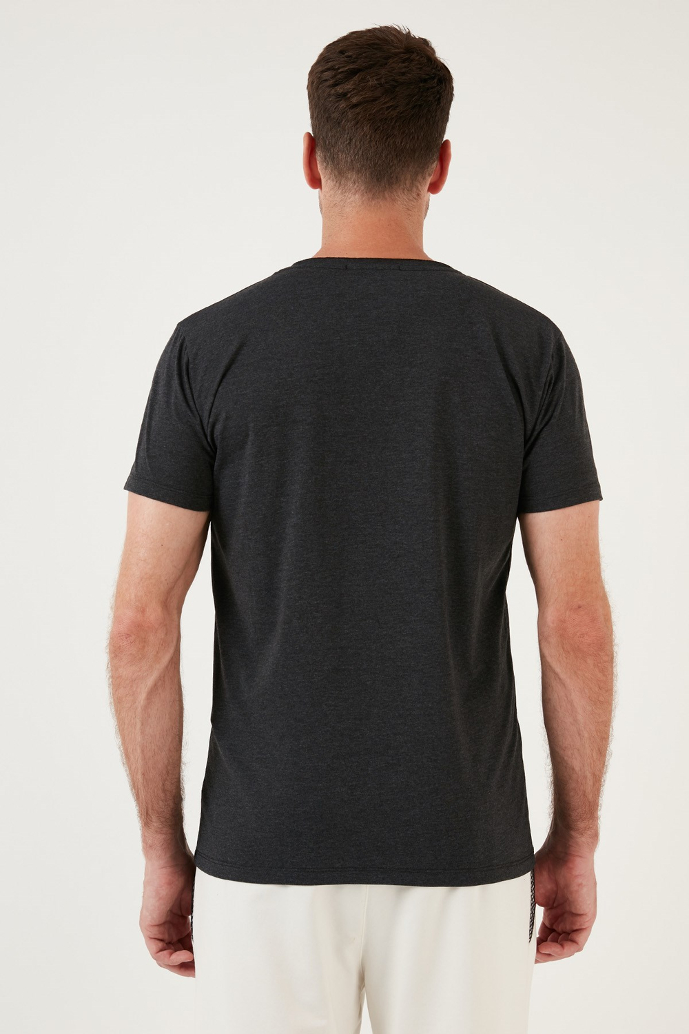 Pamuklu Slim Fit V Yaka Basic Erkek T Shirt 5412001 KOYU GRİ