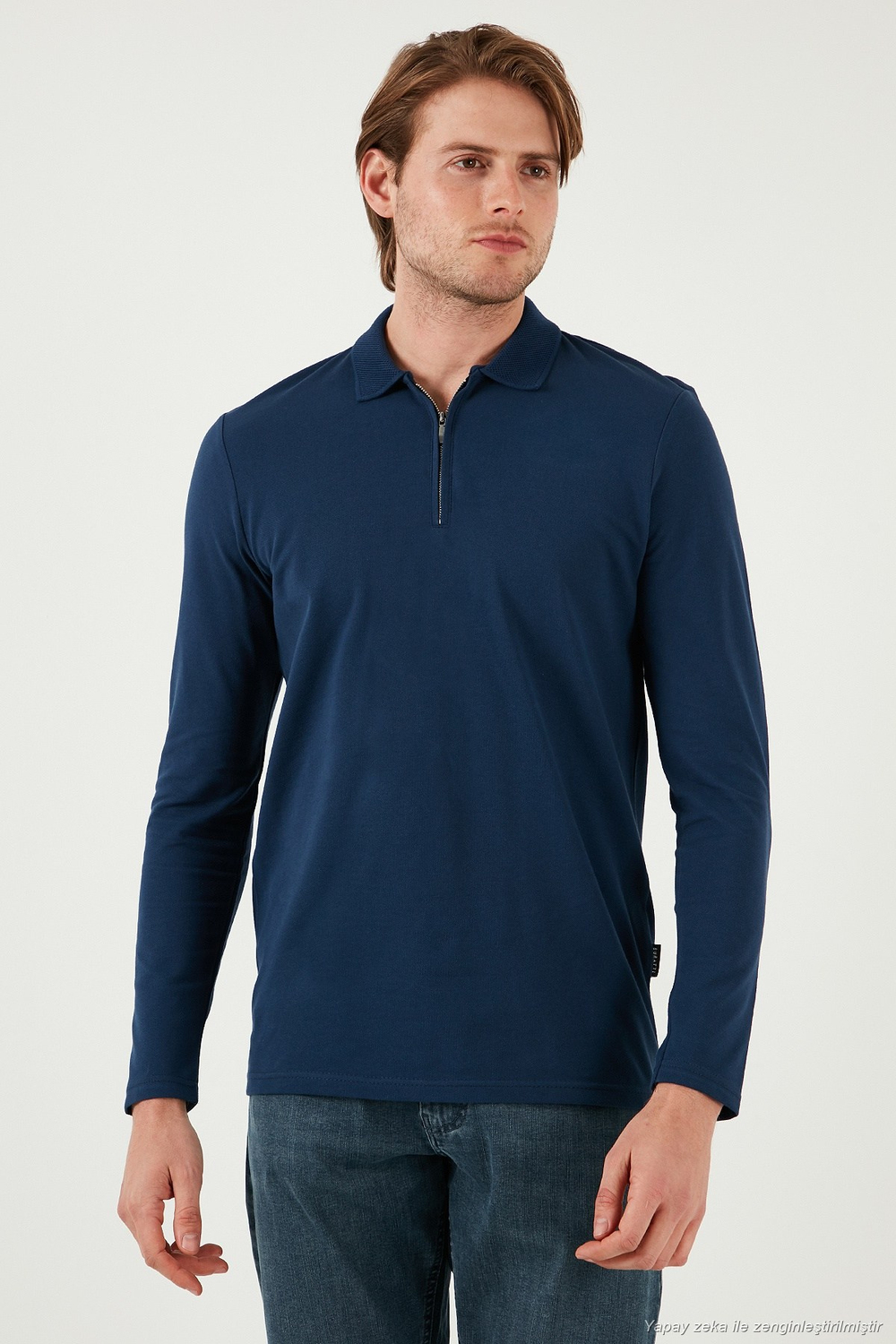 Pamuklu Slim Fit Yarım Fermuarlı Polo Yaka Erkek Sweat 5903010 İNDİGO