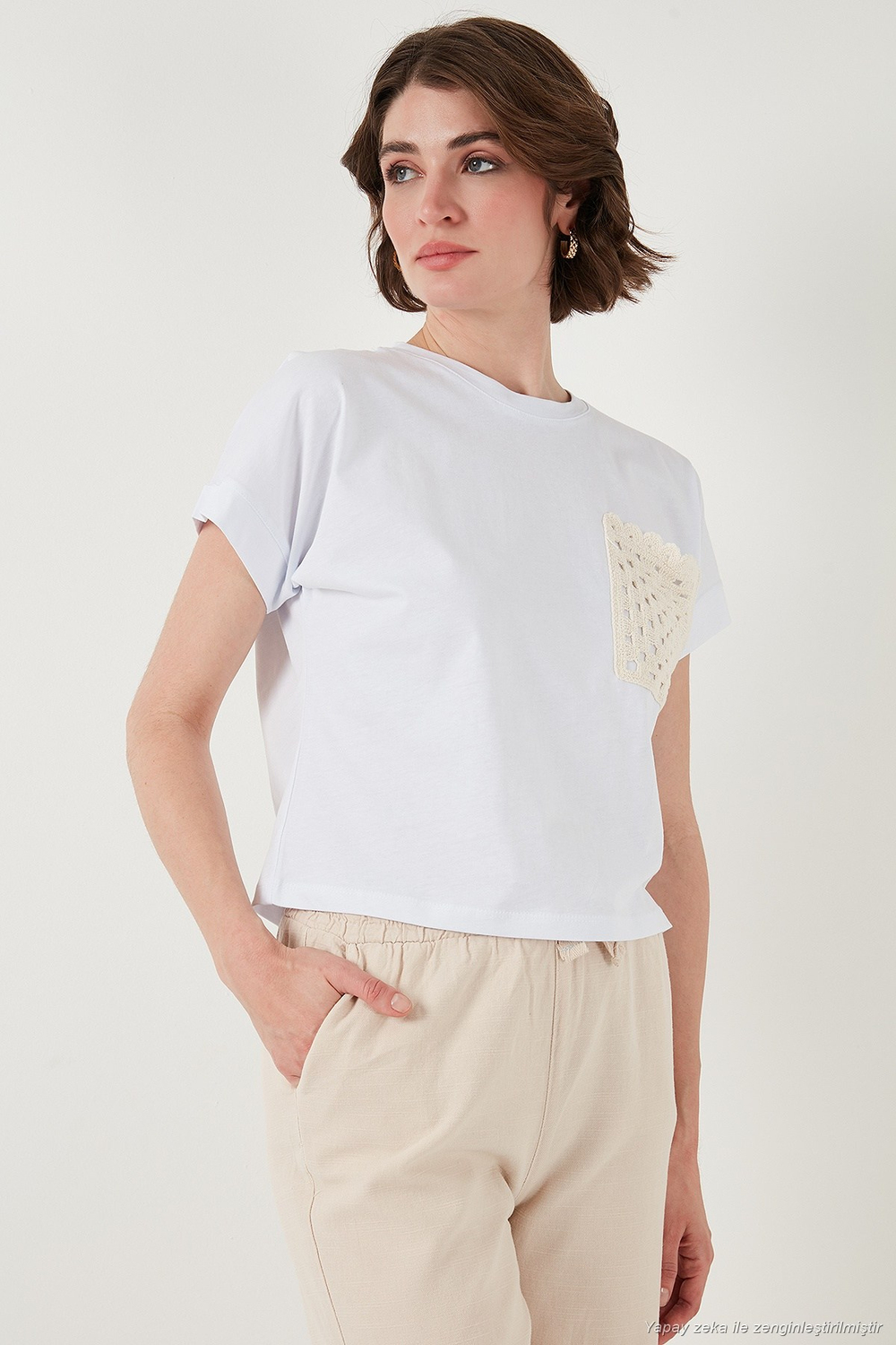 Pamuklu Tek Cepli Regular Fit Bisiklet Yaka Kadın T Shirt 5865818 BEYAZ