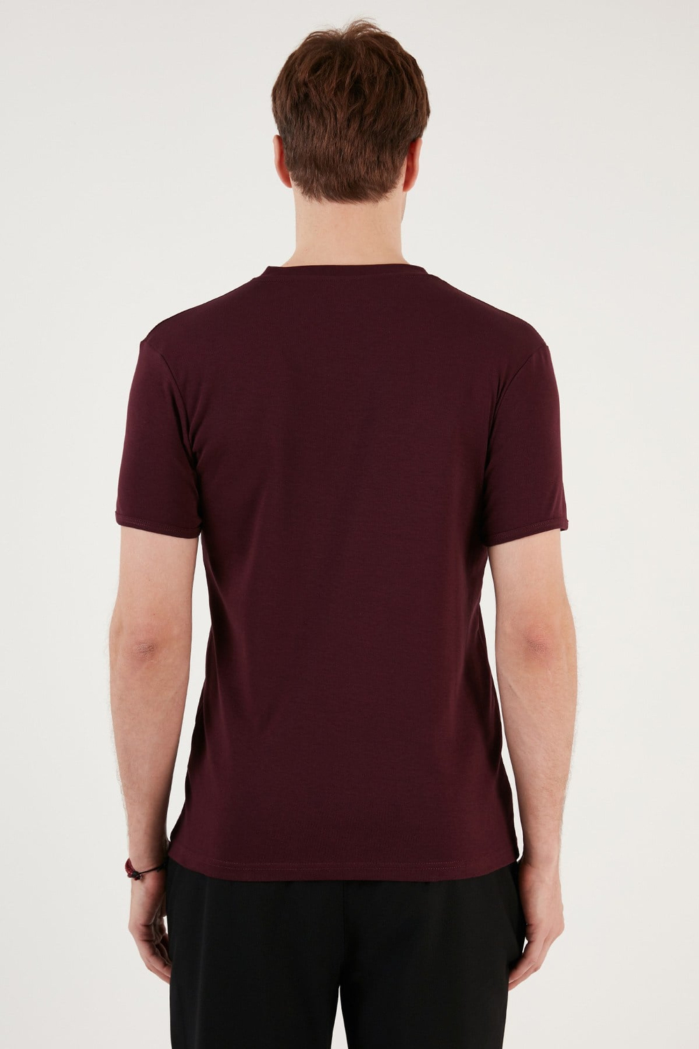 Pamuklu V Yaka Regular Fit Erkek T Shirt 5902122 VİŞNE