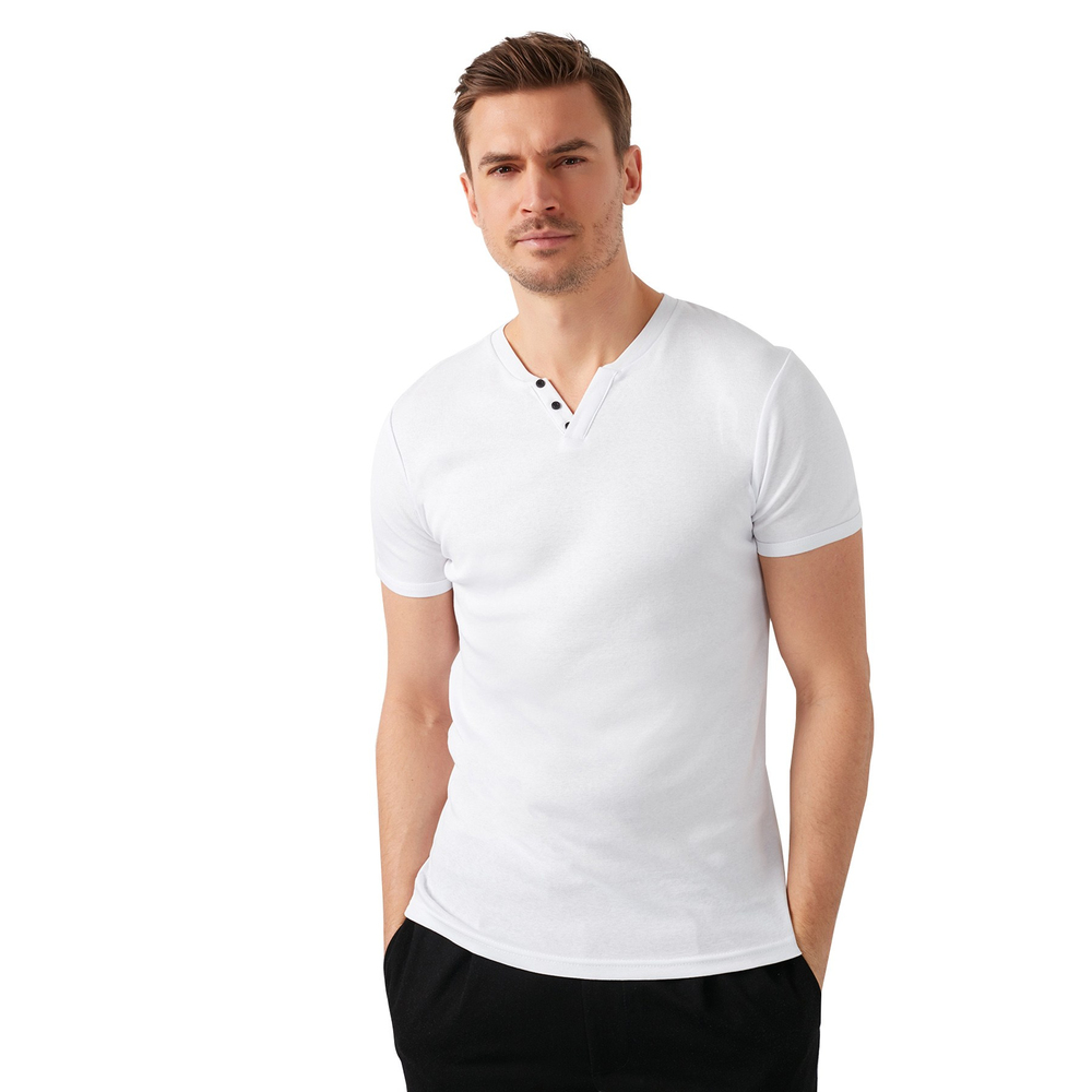 Pamuklu V Yaka Regular Fit Erkek T Shirt 5902122 BEYAZ
