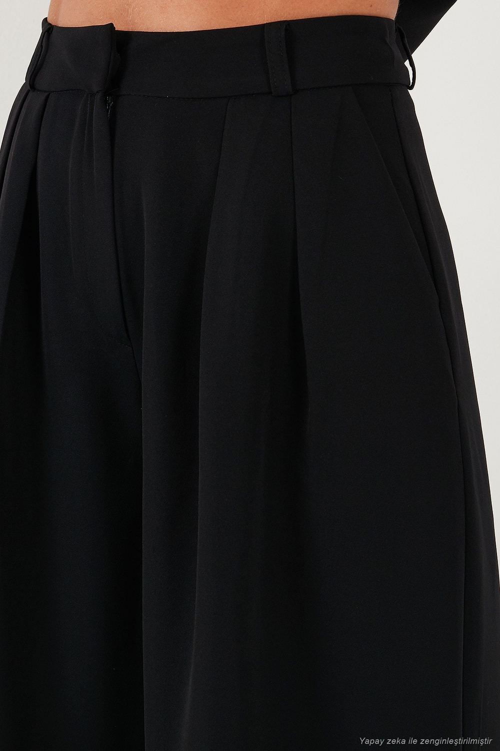 Pile Detaylı Wide Leg Yüksek Bel Geniş Paça Kadın Pantolon 6522016 SİYAH