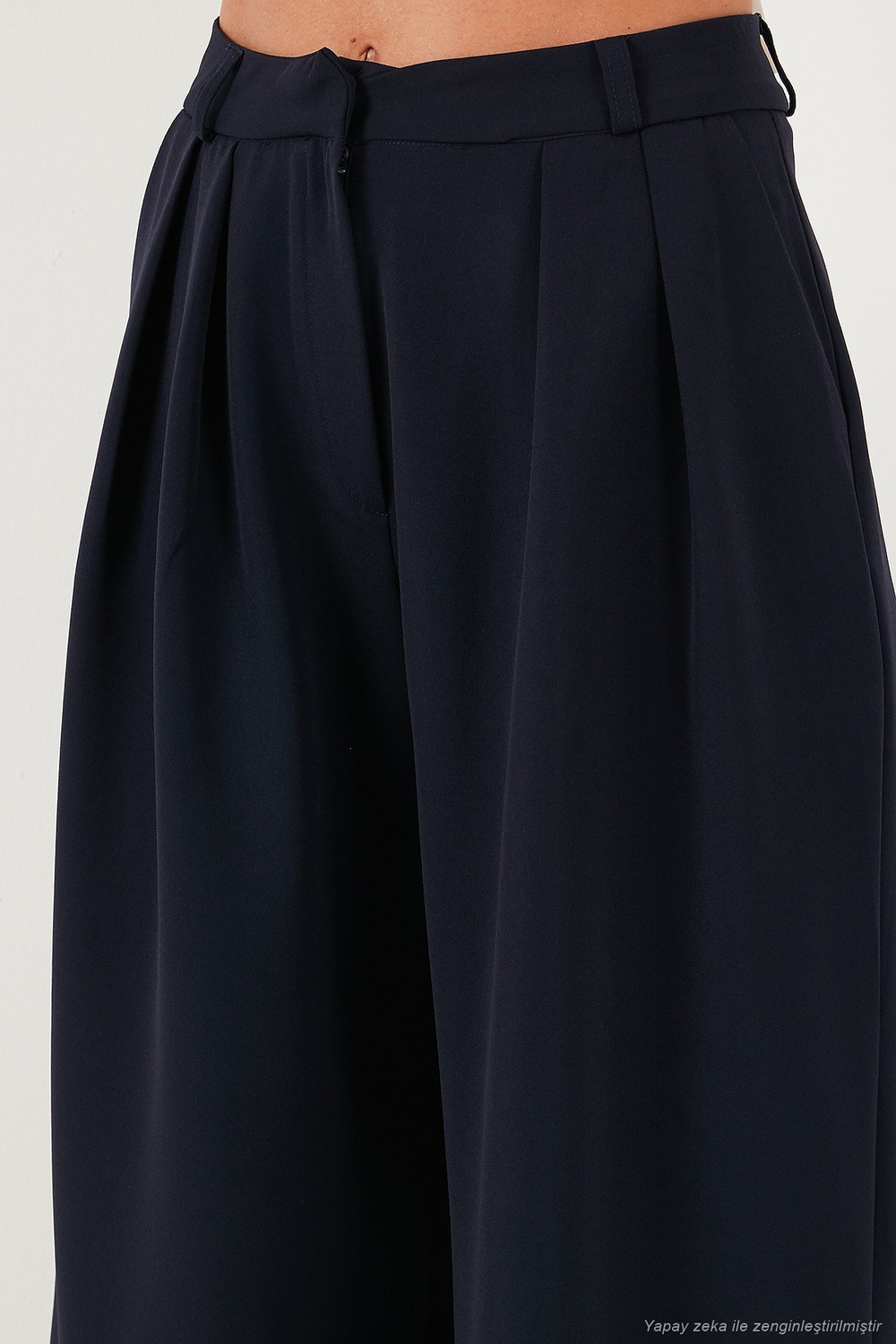 Pile Detaylı Wide Leg Yüksek Bel Geniş Paça Kadın Pantolon 6522016 LACİVERT