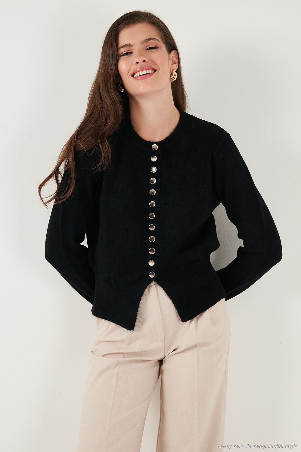 Premium Comfort Fit Yuvarlak Yaka Crop Triko Kadın Hırka 680HI00164 SİYAH