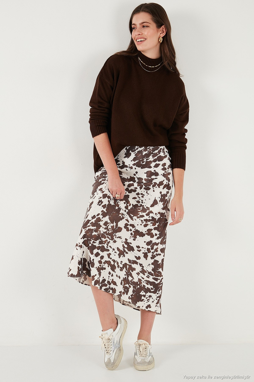 Premium Oversize Fit Balıkçı Yaka Yumuşak Dokulu Triko Kadın Kazak 680KZ00469 KAHVE