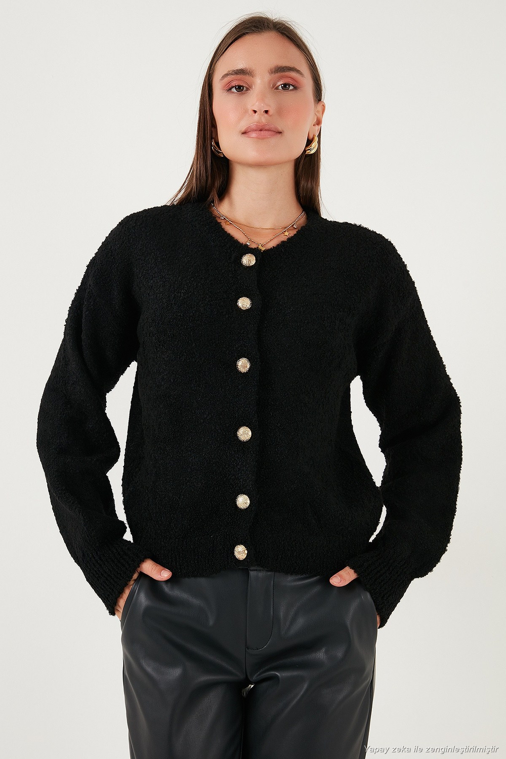Premium Regular Fit Bisiklet Yaka Yumuşak Dokulu Kadın Hırka 680HI00147 SİYAH