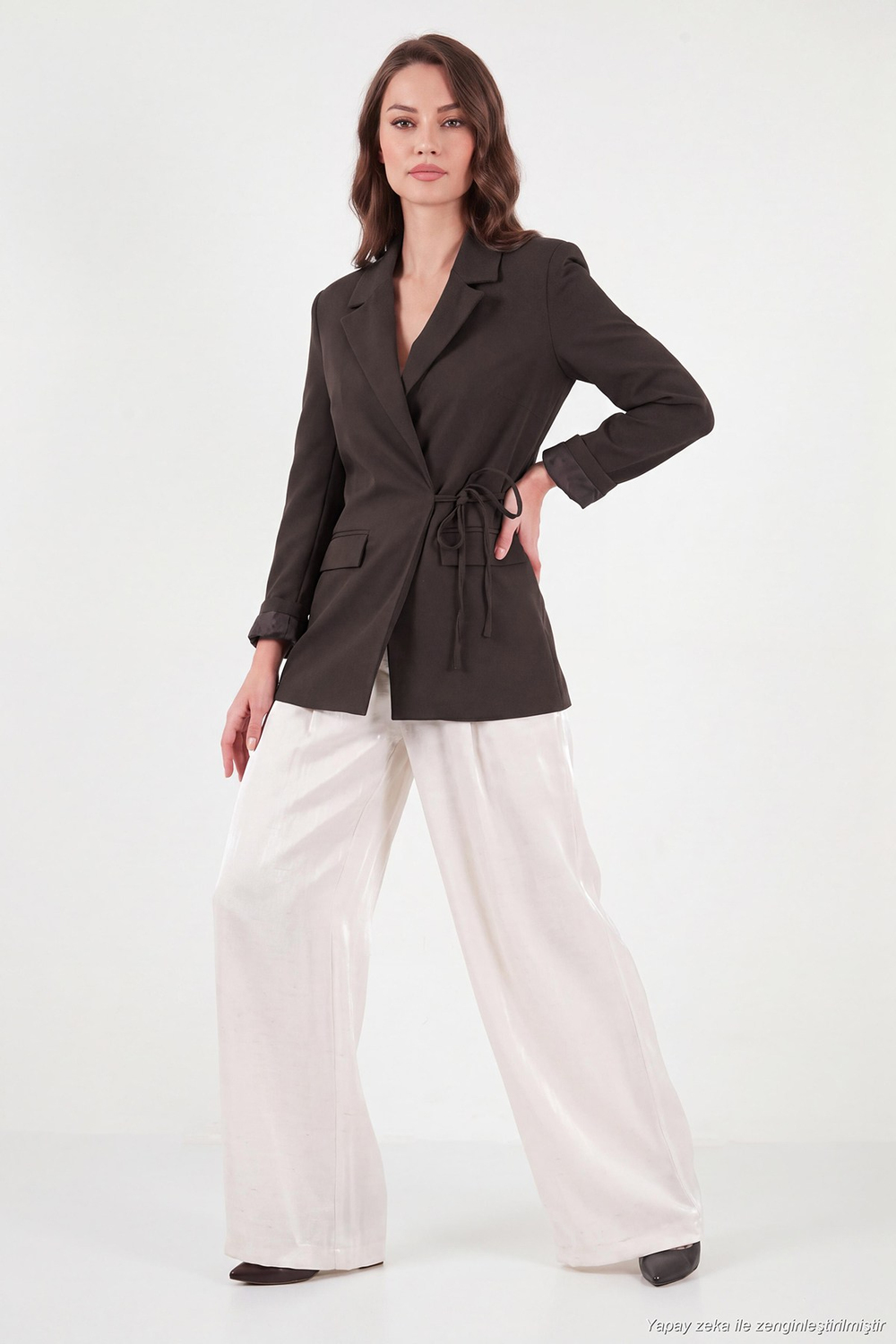 Puantiye Astarlı Belden Bağlamalı Blazer Kadın Ceket 6524049 KAHVE