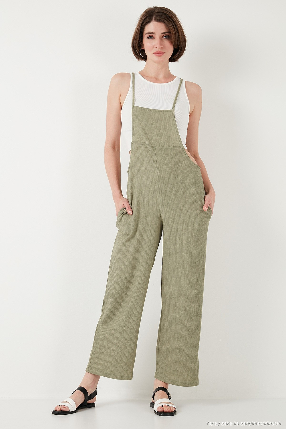 Regular Fit Ayarlanabilir İp Askılı Bahçıvan Kadın Tulum 5865789 Olive