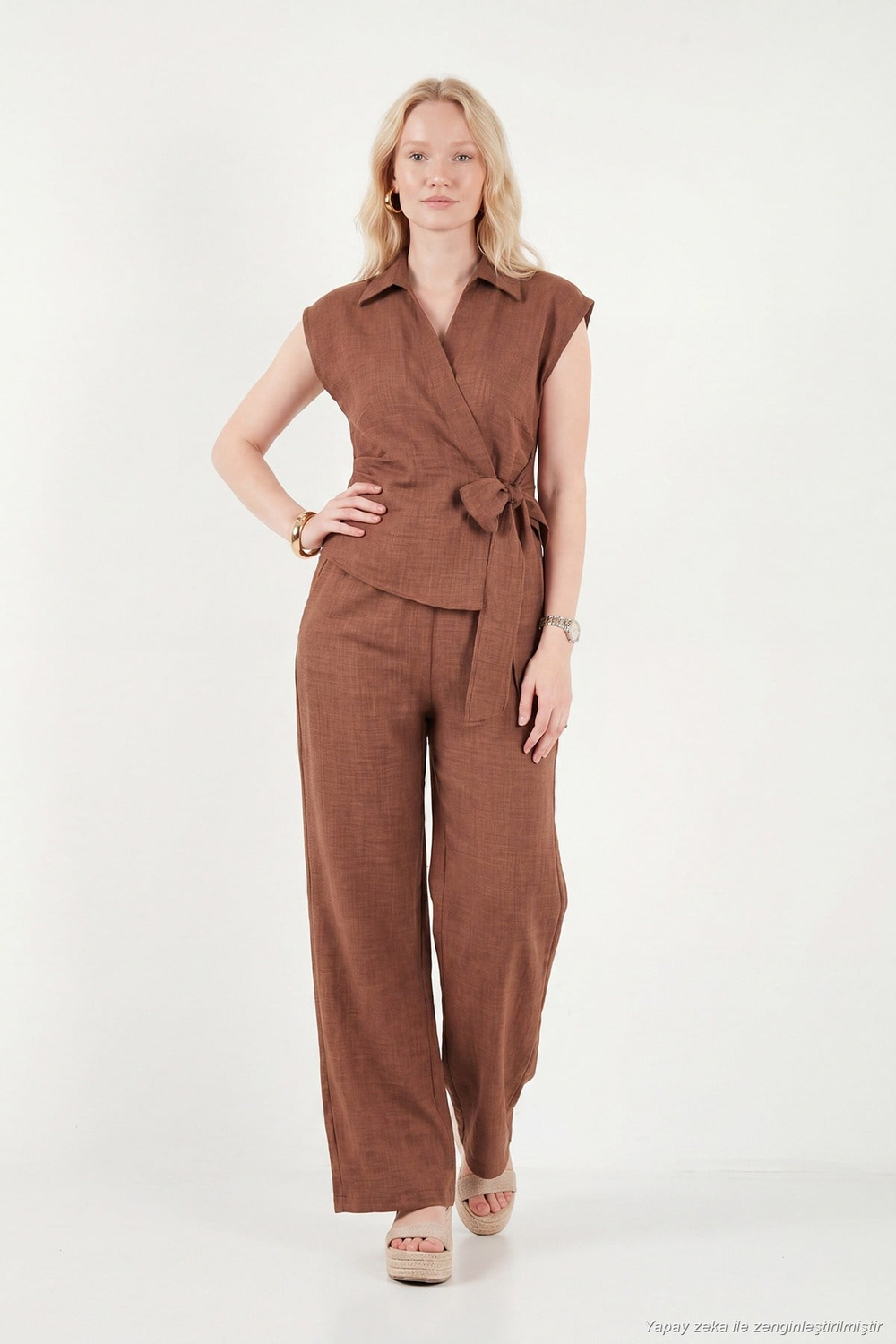Regular Fit Bağlama Detaylı Kolsuz Kadın Takım 5866787 KAHVE