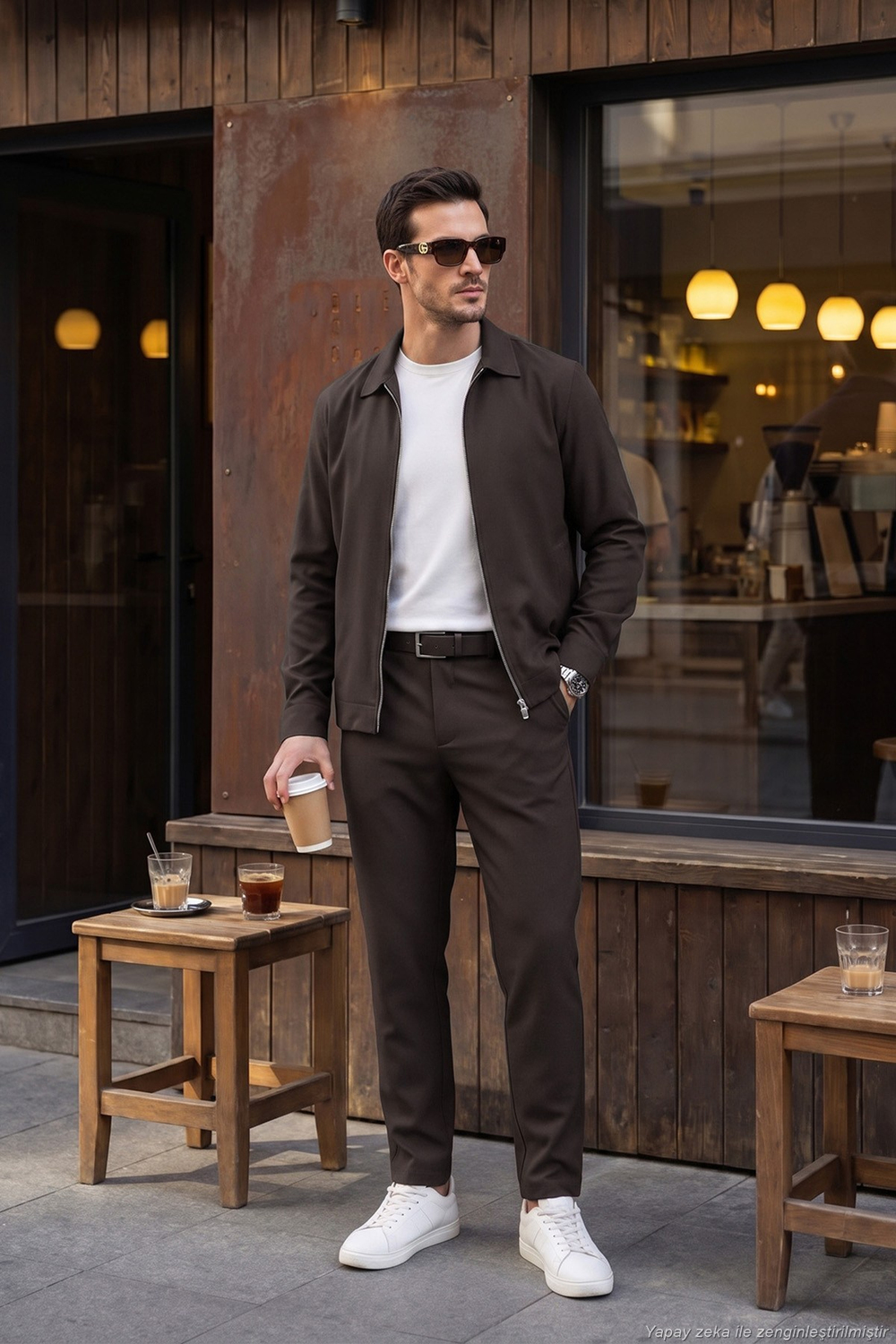 Regular Fit Belden Bağlamalı Düz Paça Erkek Pantolon CF26W6111111 KOYU KAHVE