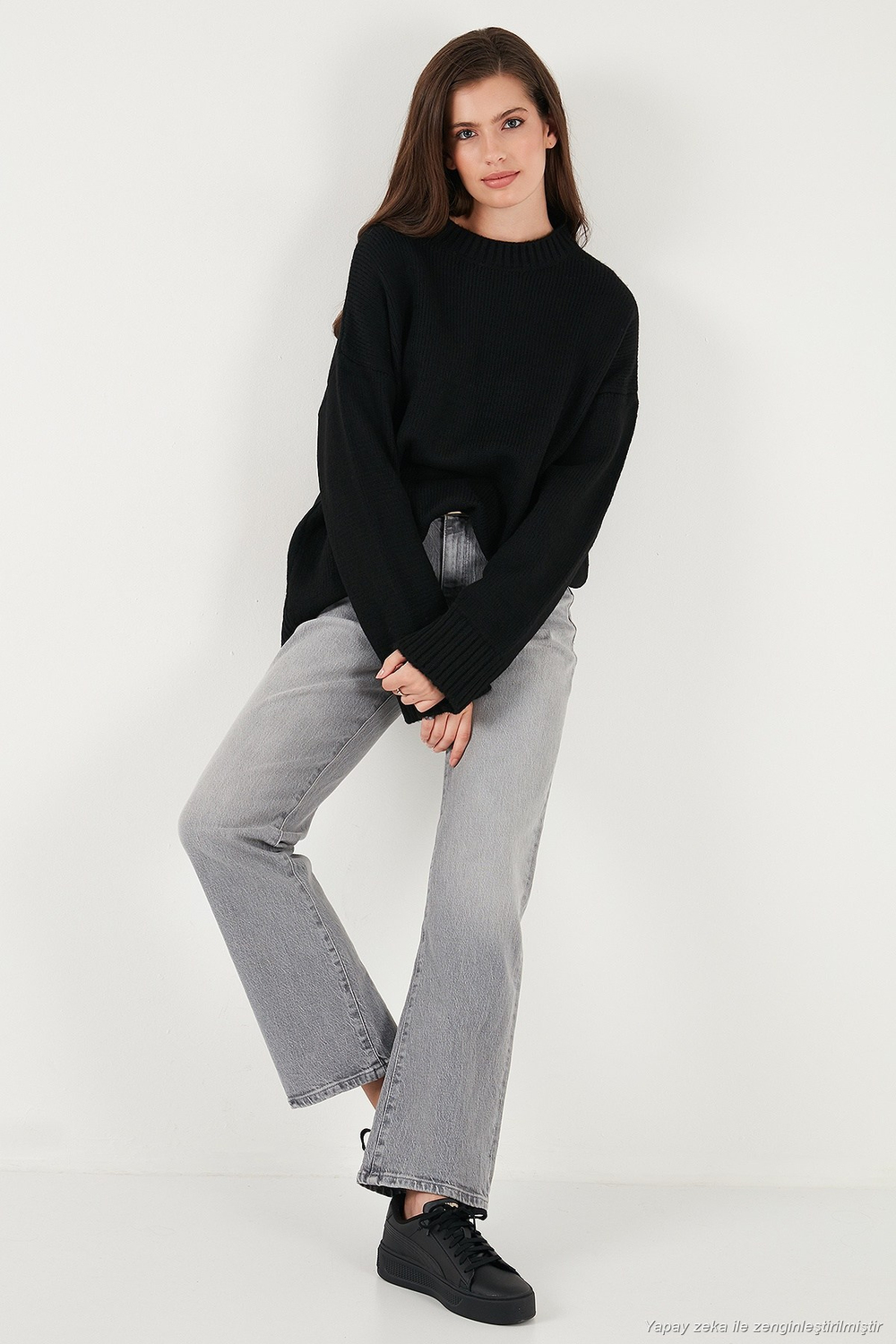 Regular Fit Bisiklet Yaka Basic 2li Paket Triko Kadın Kazak 4616213S2 SİYAH-BEBE MAVİ