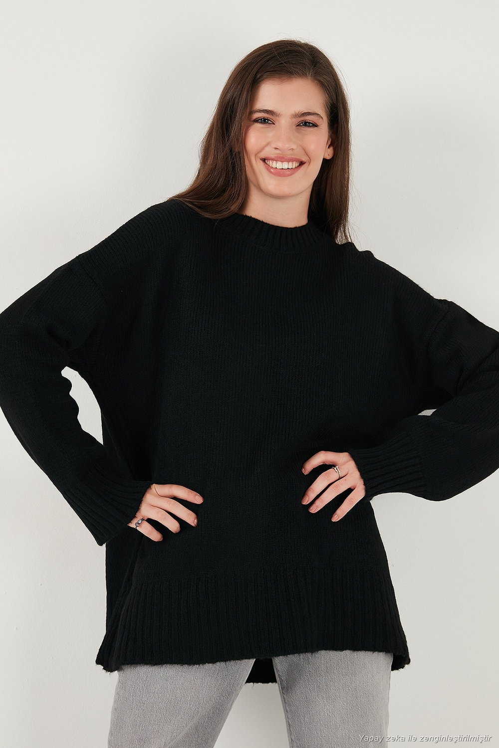 Regular Fit Bisiklet Yaka Basic 2li Paket Triko Kadın Kazak 4616213S2 SİYAH-BEBE MAVİ