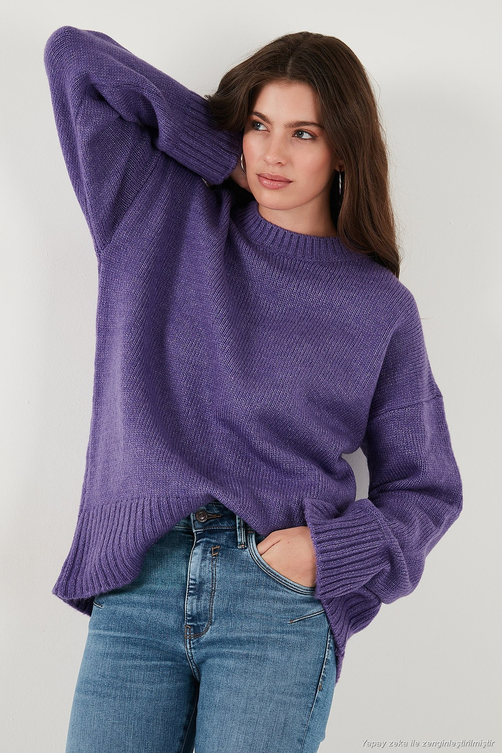 Regular Fit Bisiklet Yaka Basic Triko Kadın Kazak 4616213 MOR