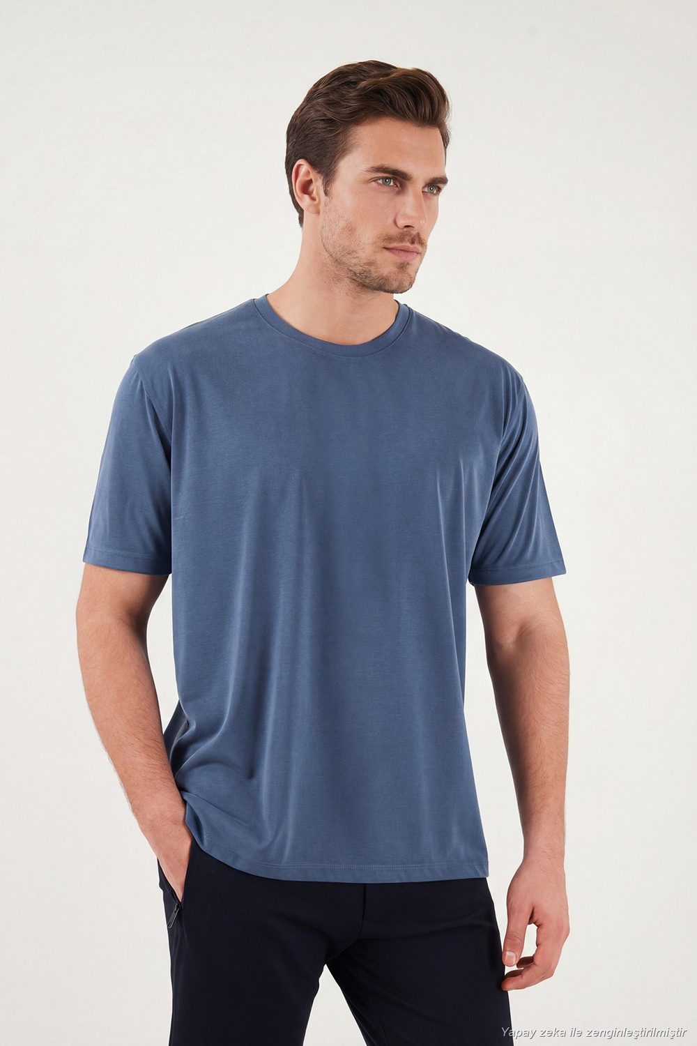 Regular Fit Bisiklet Yaka Erkek T Shirt 5902985 İNDİGO
