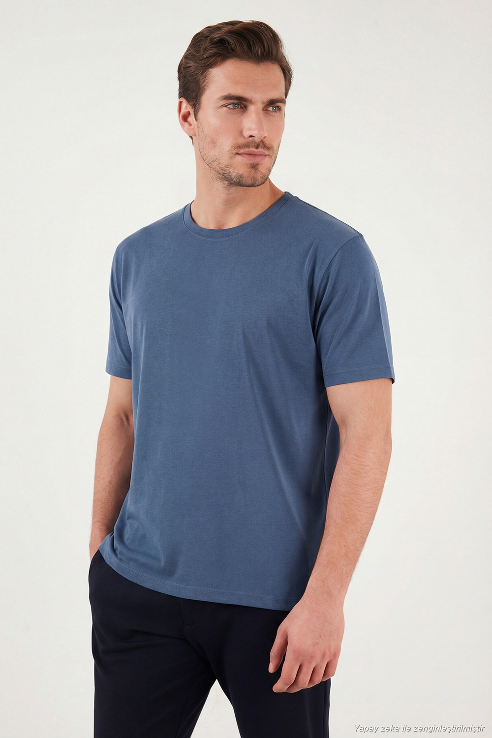 Regular Fit Bisiklet Yaka Erkek T Shirt 5902985 İNDİGO