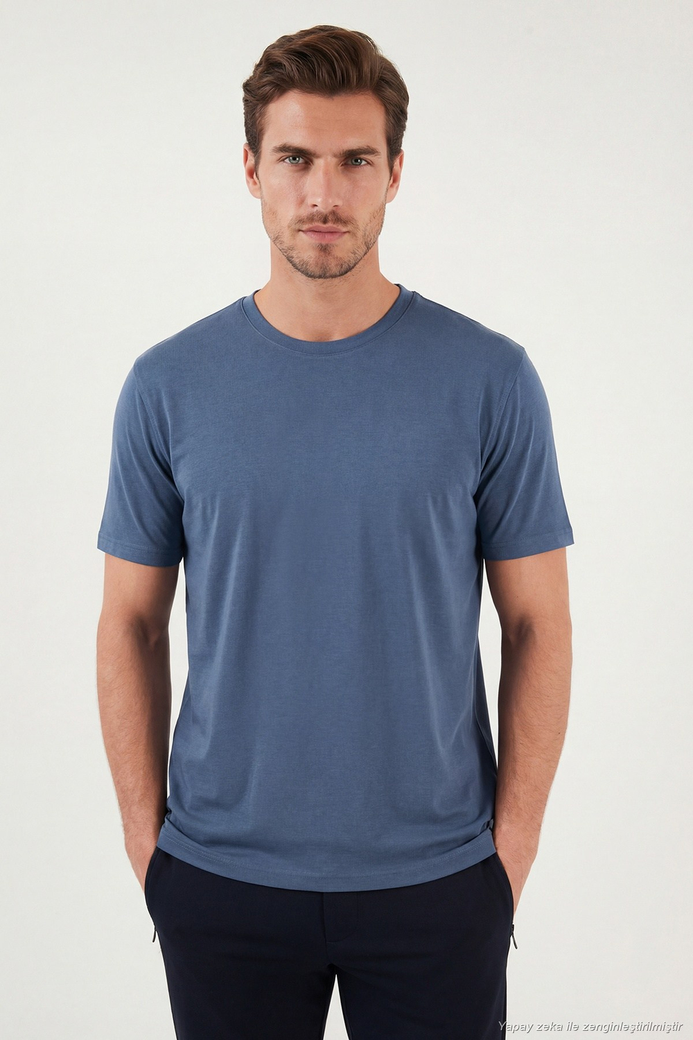 Regular Fit Bisiklet Yaka Erkek T Shirt 5902985 İNDİGO