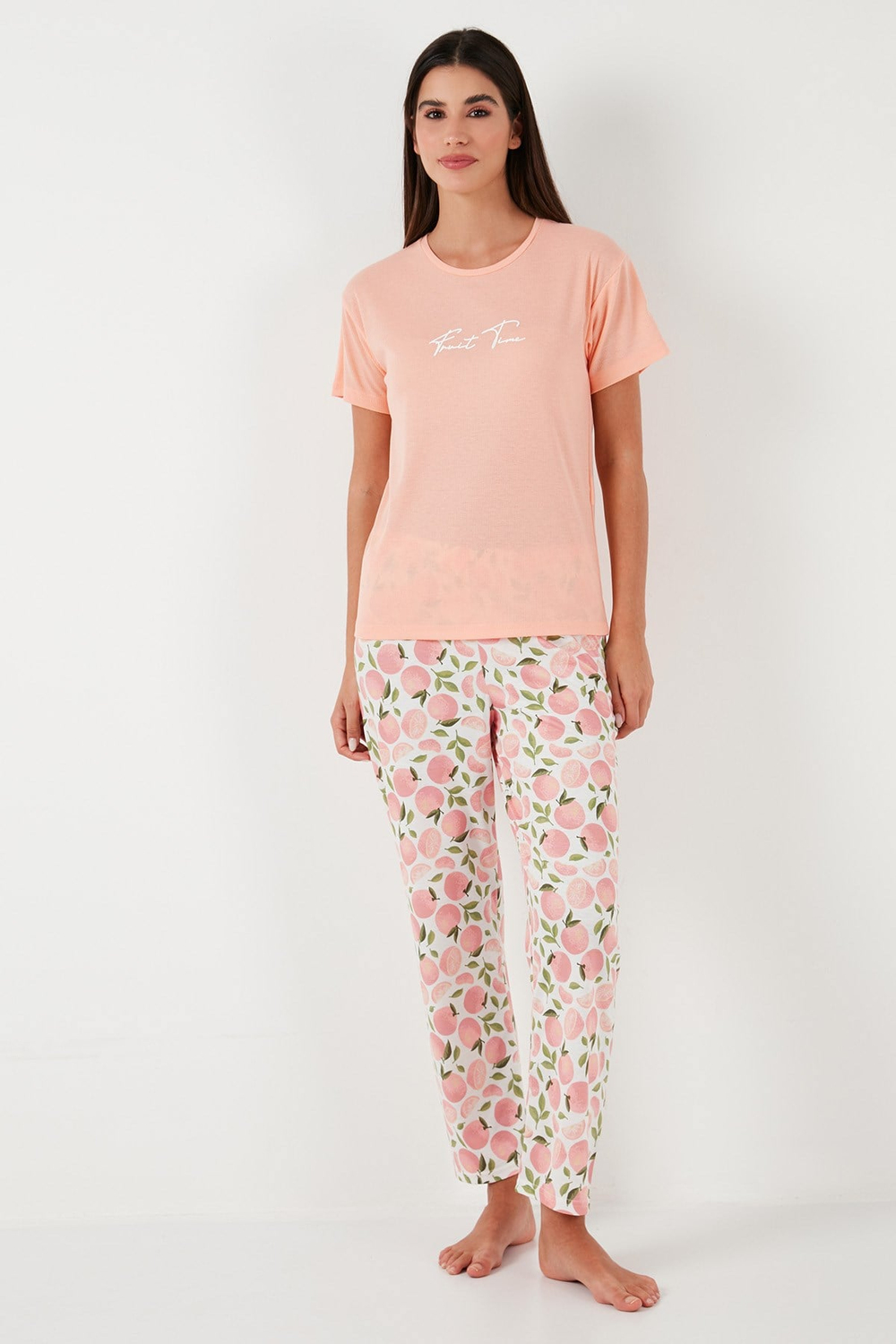 Regular Fit Bisiklet Yaka Kısa Kollu Kadın Pijama Takımı 65770105 SOMON