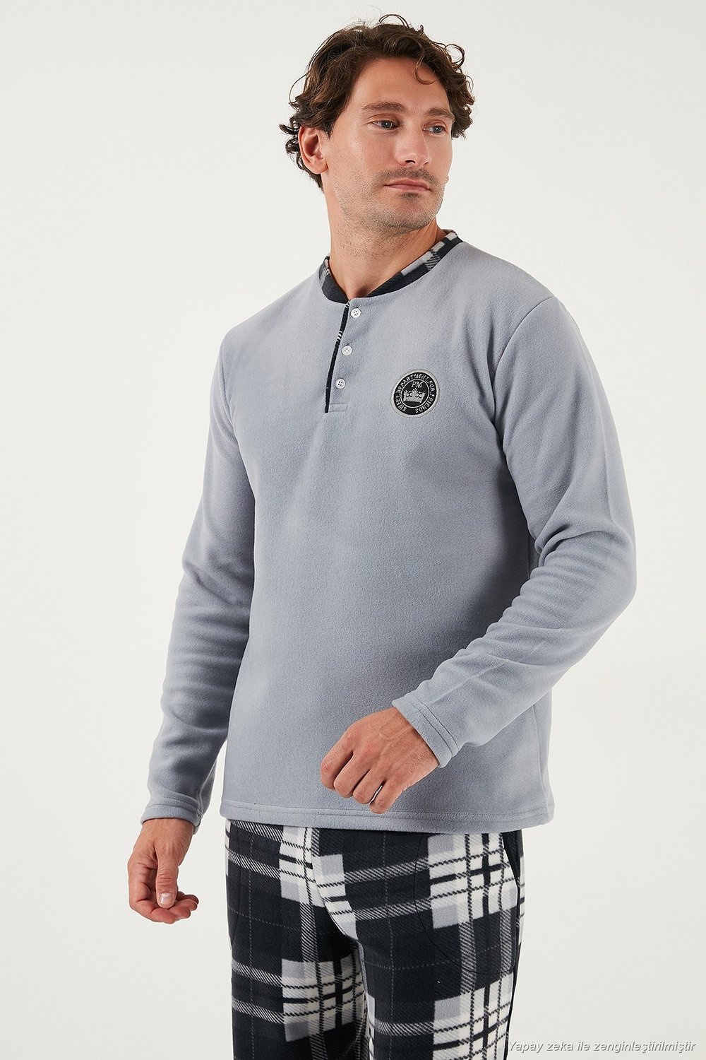 Regular Fit Bisiklet Yaka Kışlık Yumuşak Dokulu Polar Erkek Pijama Takımı 6096100 GRİ