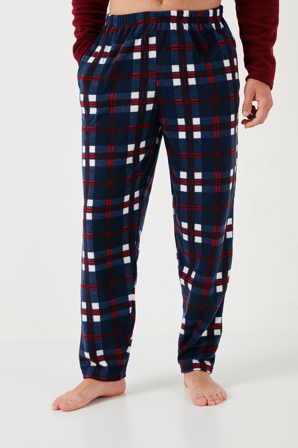 Regular Fit Bisiklet Yaka Kışlık Yumuşak Dokulu Polar Erkek Pijama Takımı 6096100 BORDO