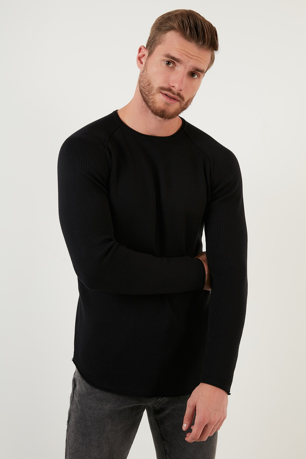 Regular Fit Bisiklet Yaka Pamuklu Erkek Kazak 6353420 SİYAH