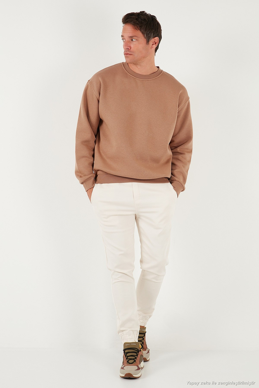Regular Fit Bisiklet Yaka Pamuklu İçi Tüylü Yumuşak Şardonlu Erkek Sweat 5905255 Tarçın