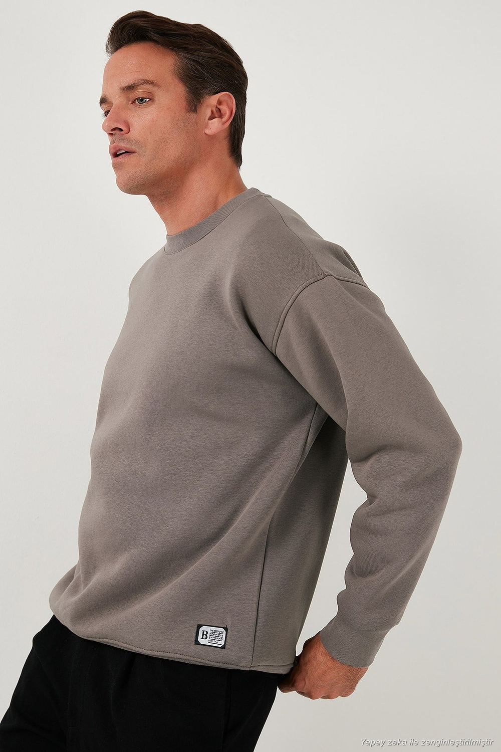 Regular Fit Bisiklet Yaka Pamuklu İçi Tüylü Yumuşak Şardonlu Erkek Sweat 5905255 TOPRAK