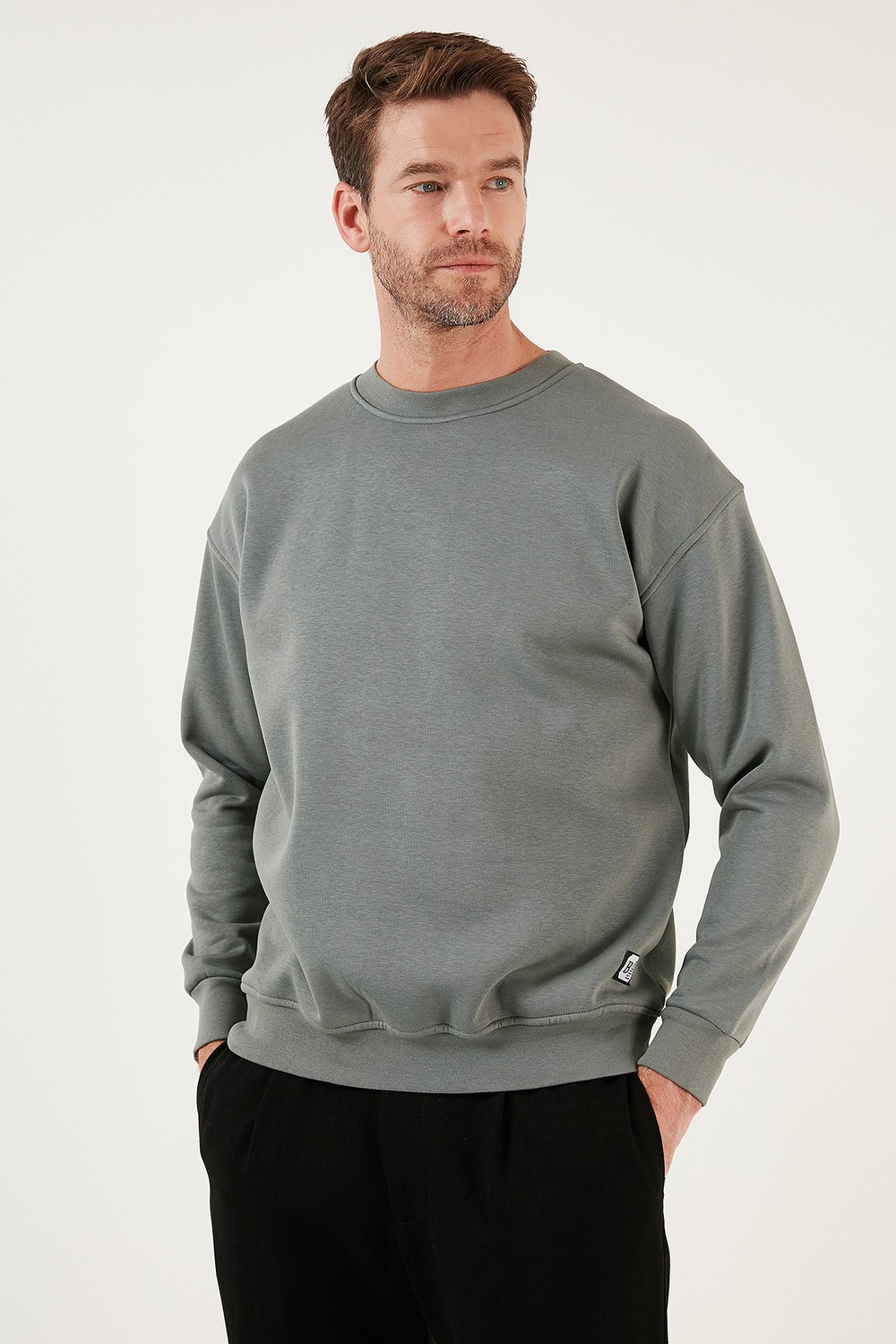 Regular Fit Bisiklet Yaka Pamuklu İçi Tüylü Yumuşak Şardonlu Erkek Sweat 5905255 AÇIK HAKİ