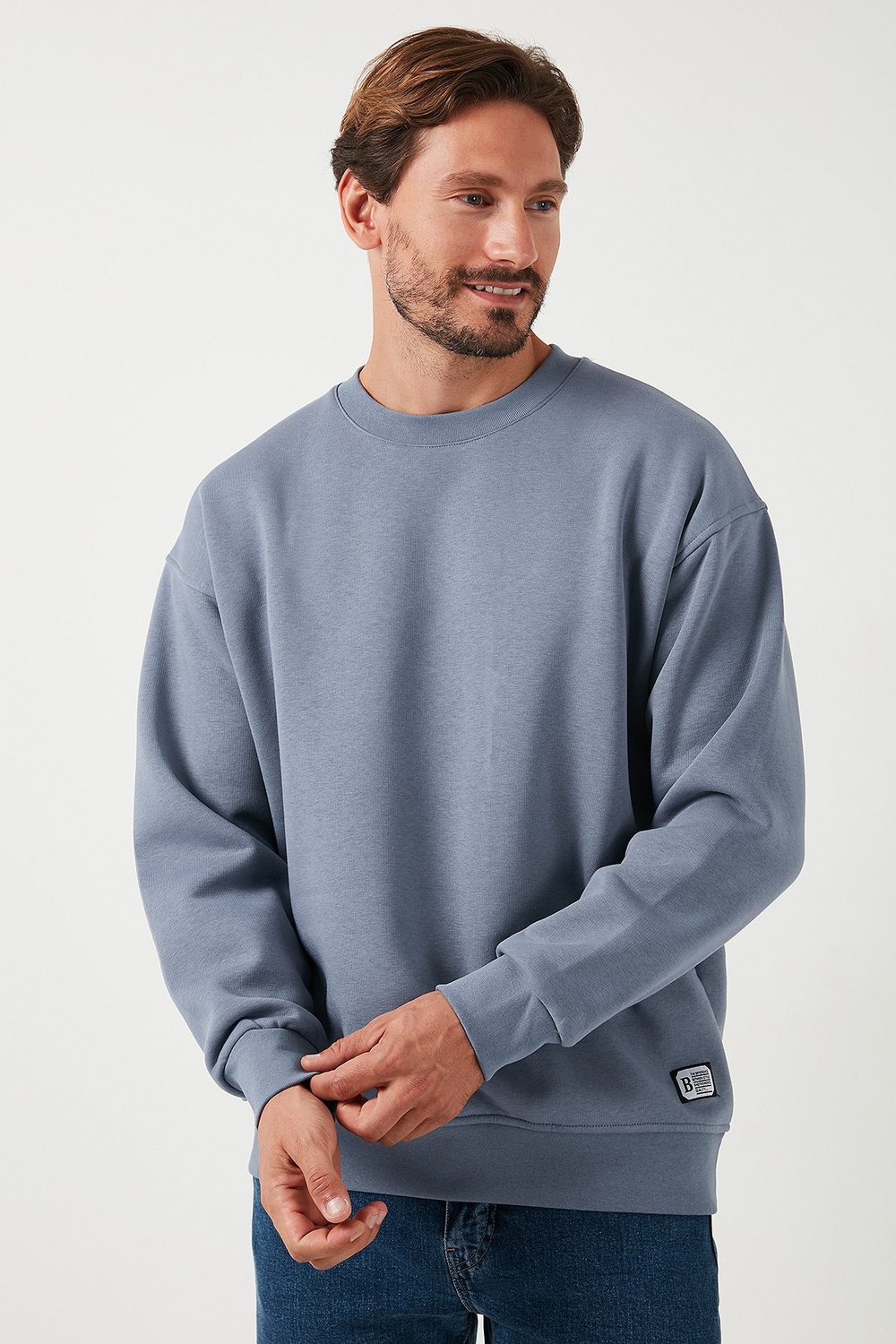 Regular Fit Bisiklet Yaka Pamuklu İçi Tüylü Yumuşak Şardonlu Erkek Sweat 5905255 KOYU GRİ