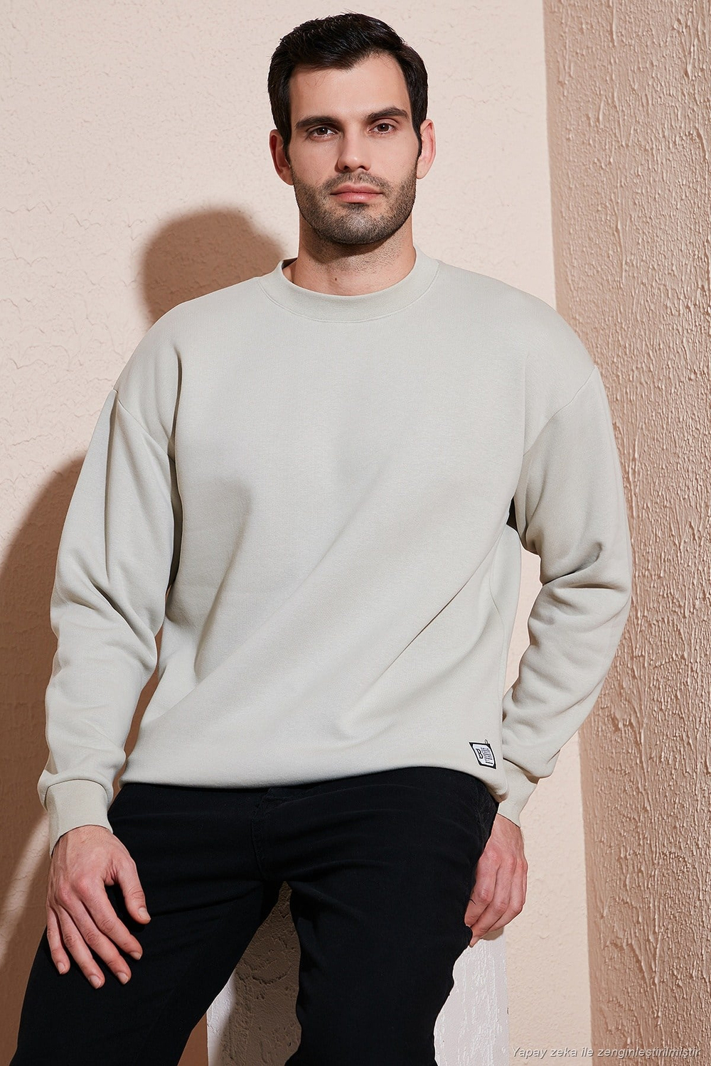Regular Fit Bisiklet Yaka Pamuklu İçi Tüylü Yumuşak Şardonlu Erkek Sweat 5905255 KREM