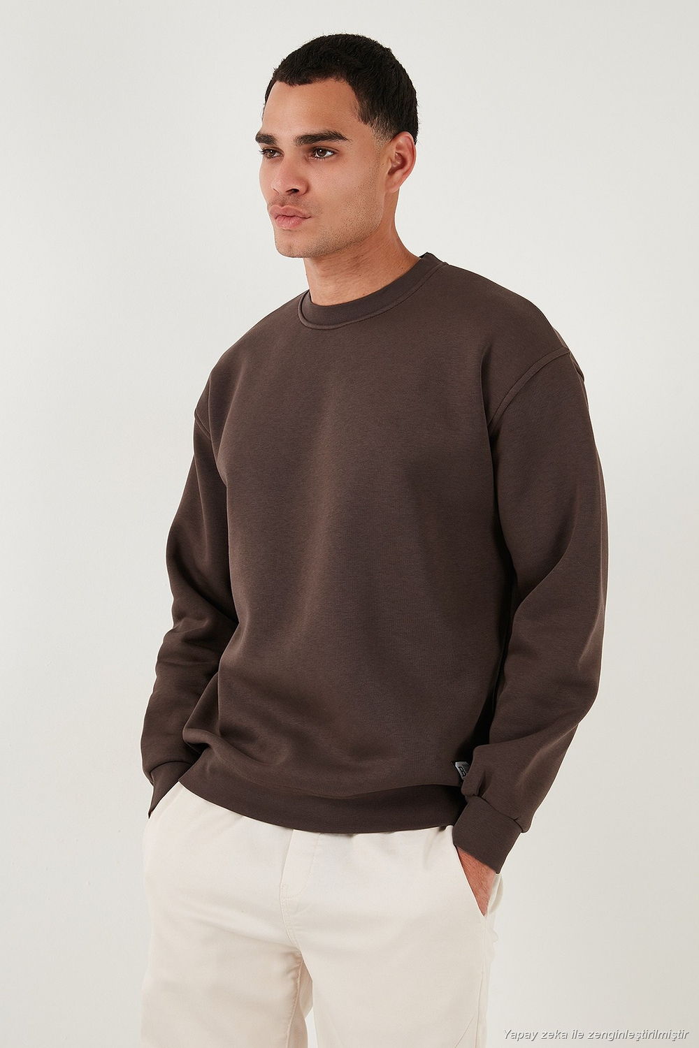Regular Fit Bisiklet Yaka Pamuklu İçi Tüylü Yumuşak Şardonlu Erkek Sweat 5905255 KOYU KAHVE