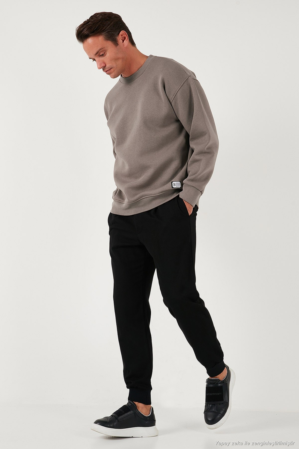 Regular Fit Bisiklet Yaka Pamuklu İçi Tüylü Yumuşak Şardonlu Erkek Sweat 5905255 TOPRAK