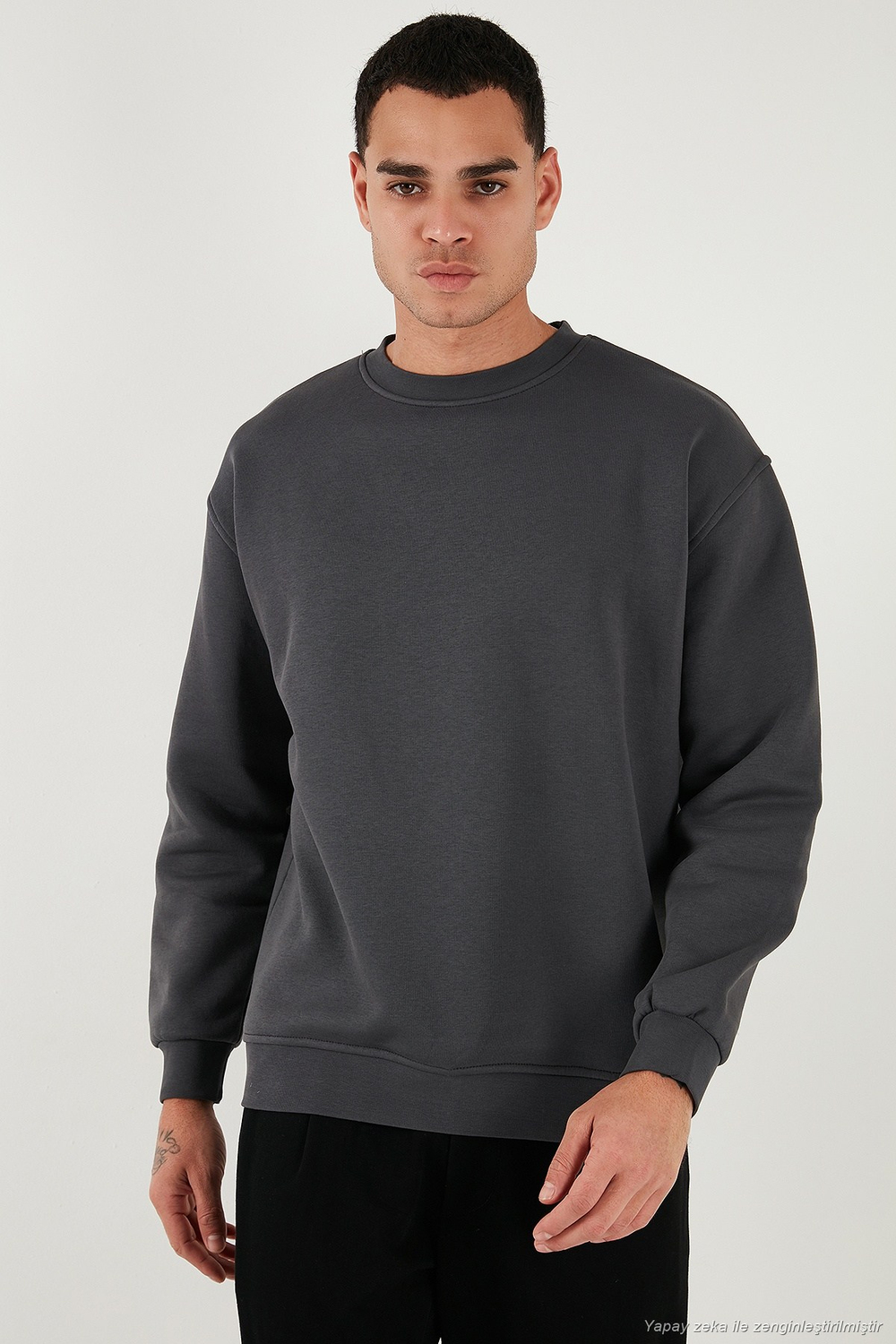 Regular Fit Bisiklet Yaka Pamuklu İçi Tüylü Yumuşak Şardonlu Erkek Sweat 5905255 ANTRASİT