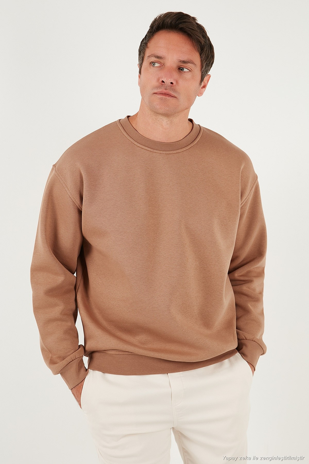 Regular Fit Bisiklet Yaka Pamuklu İçi Tüylü Yumuşak Şardonlu Erkek Sweat 5905255 Tarçın